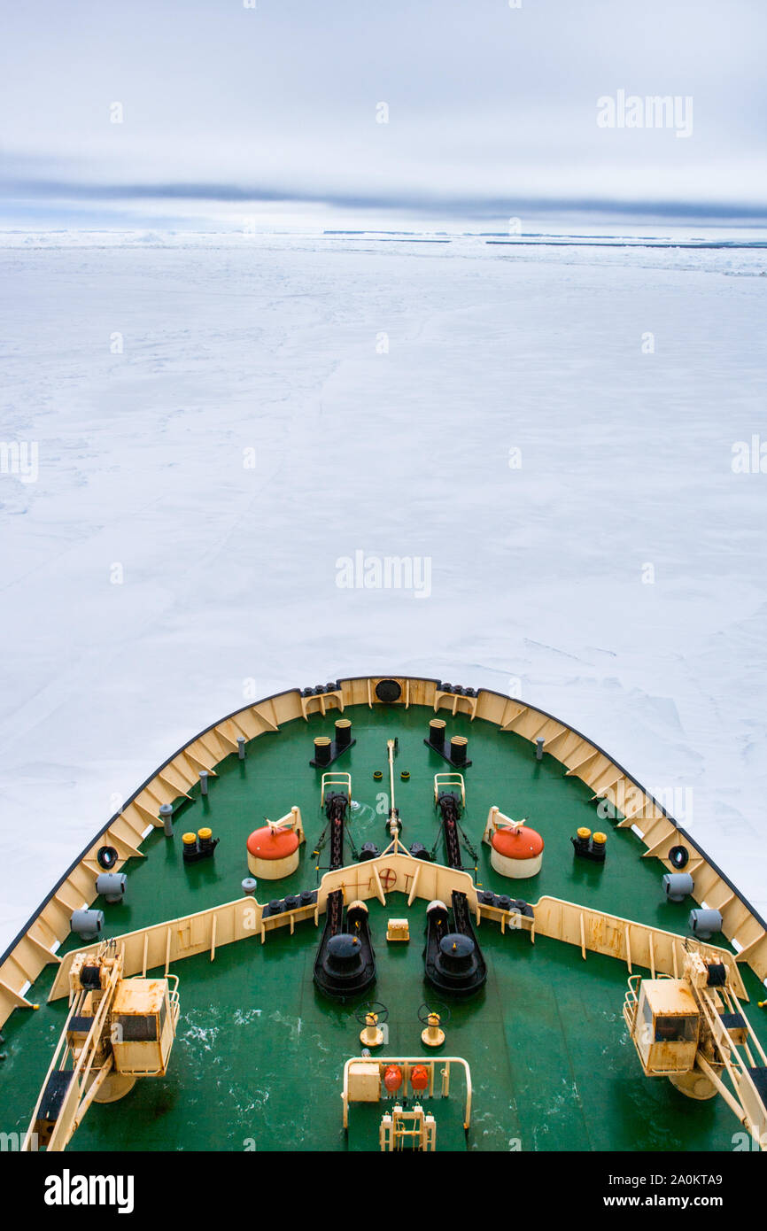 De proue le brise-glace Kapitan Khlebnikov coupant à travers la glace de mer et flottantes en route vers la mer de Weddell, l'Antarctique Banque D'Images