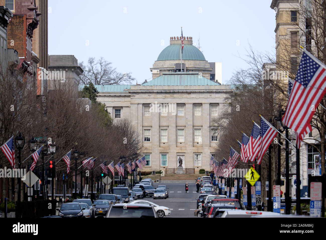Le Capitole de l'État de Caroline du Nord à Raleigh présente une architecture néoclassique historique, un bâtiment gouvernemental emblématique et un symbole du patrimoine de l'État. Banque D'Images