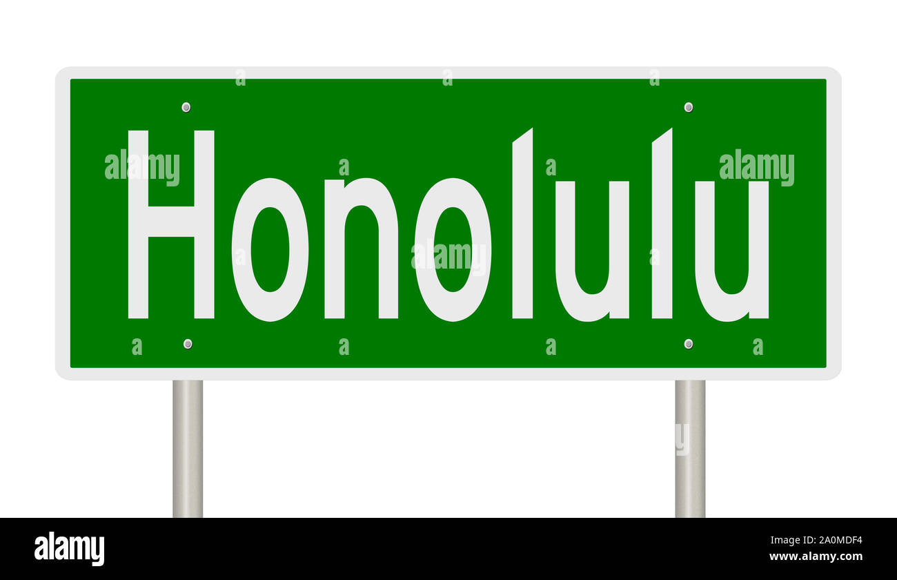 Rendu d'un panneau vert pour Honolulu Hawaï Banque D'Images