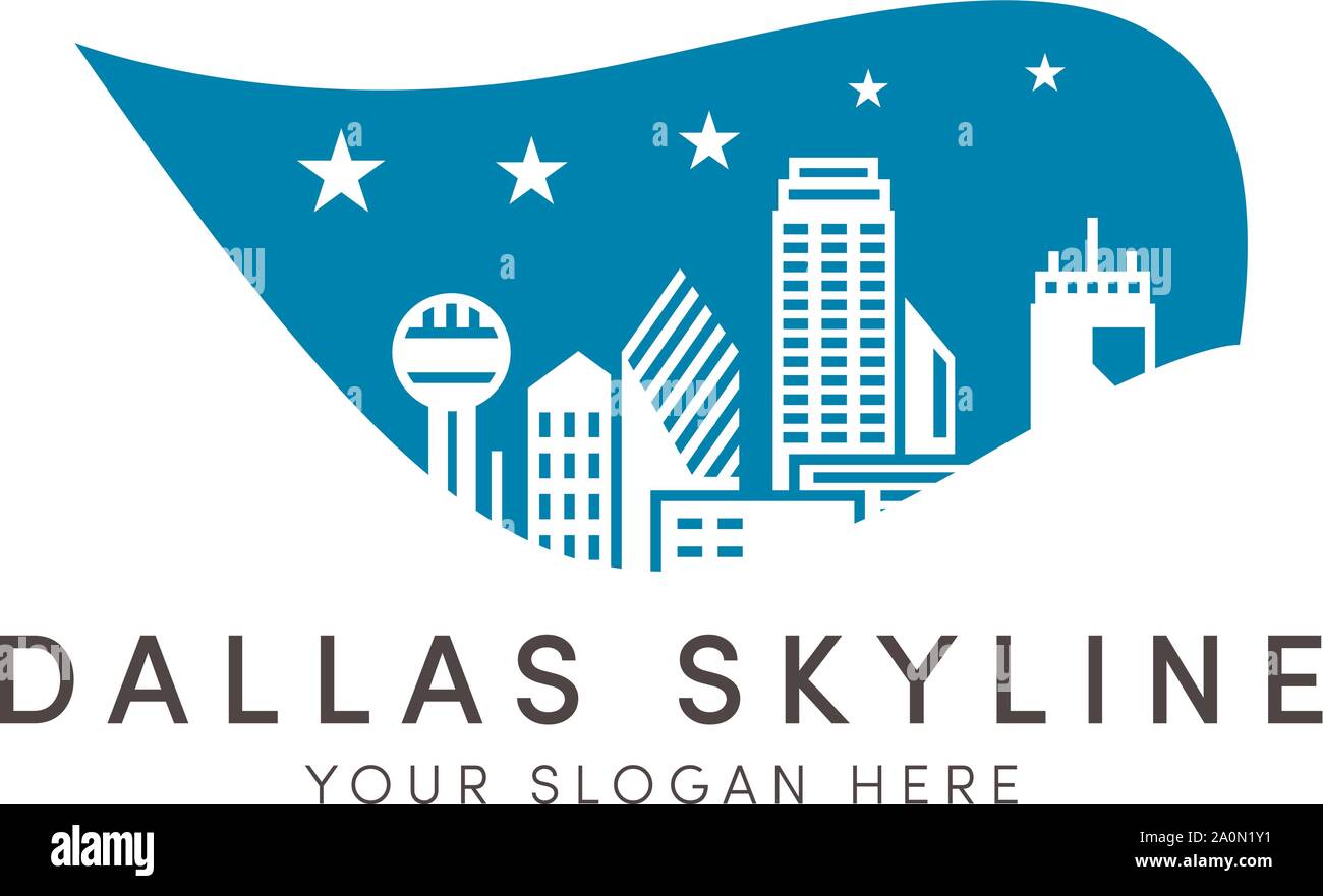 Logo Dallas Skyline avec étoiles et logo River Illustration de Vecteur