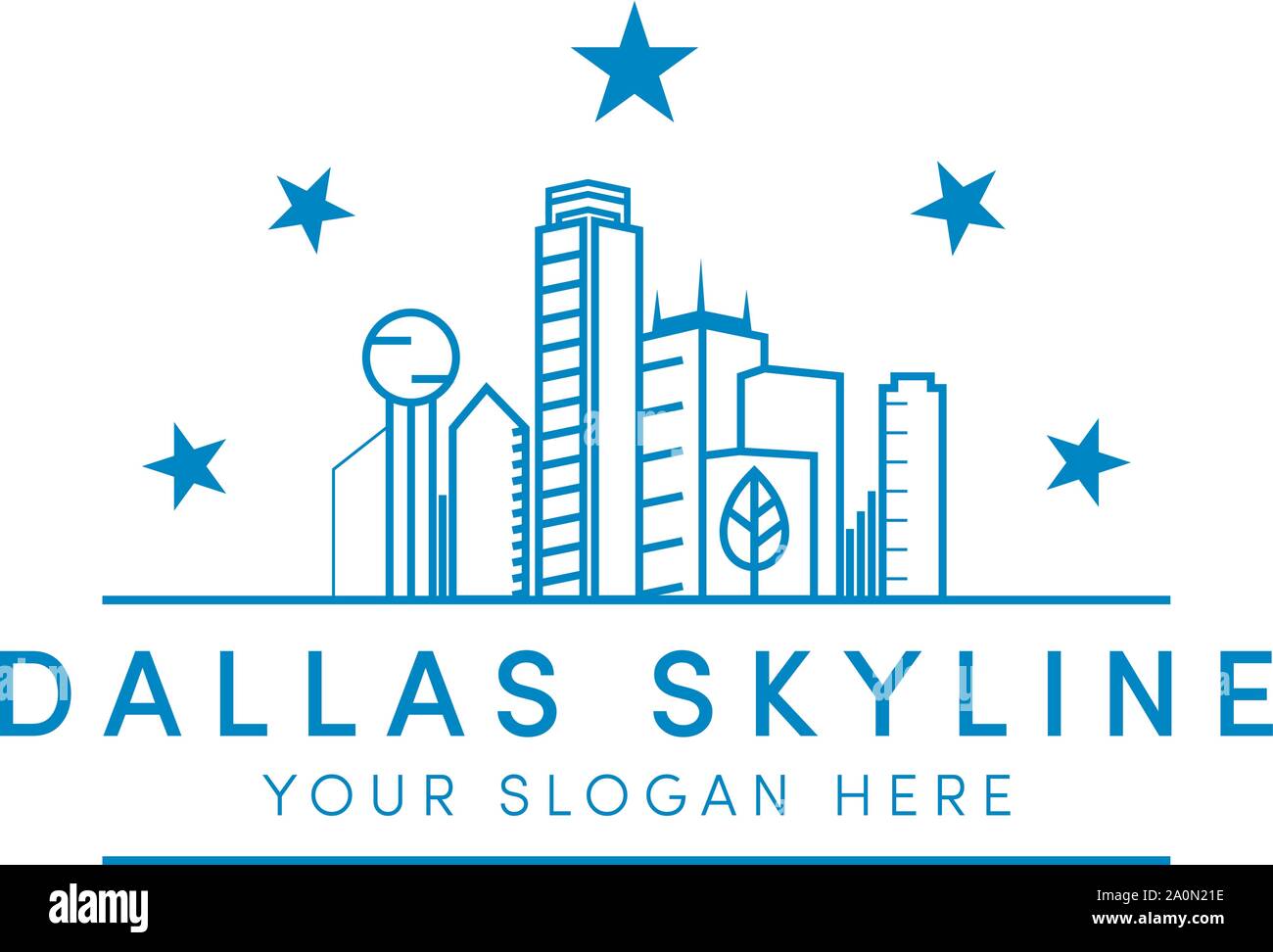 Logo Dallas Skyline avec étoiles et logo River Illustration de Vecteur