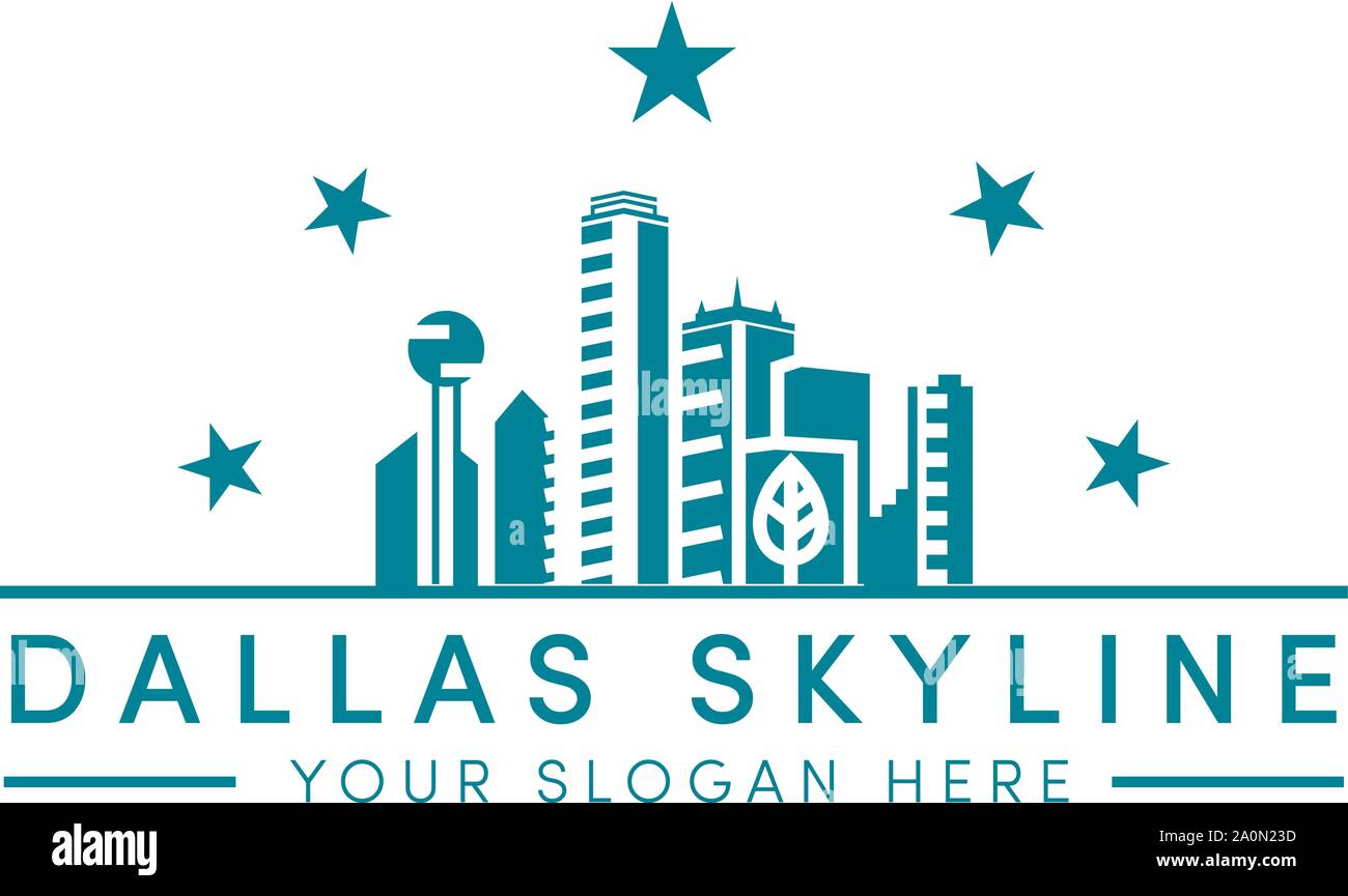 Logo Dallas Skyline avec étoiles et logo River Illustration de Vecteur