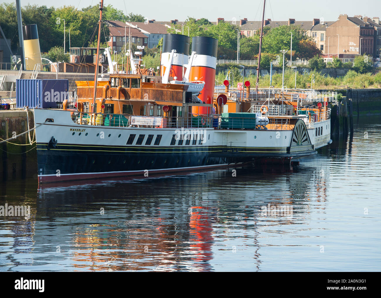 Glasgow, Royaume-Uni. 21 septembre 2019. Le dernier bateau à vapeur de mer dans le monde recevra €1 millions de financement du gouvernement écossais pour l'aider à naviguer de nouveau, de la Culture, Fiona Hyslop, a annoncé le secrétaire. Le bateau à vapeur Waverley a été en opération depuis plus de 70 ans, le transport des millions de passagers à divers endroits à travers le Royaume-Uni, mais est actuellement hors service et a besoin d'urgence de nouvelles chaudières. Crédit : Colin Fisher/Alamy Live News Banque D'Images