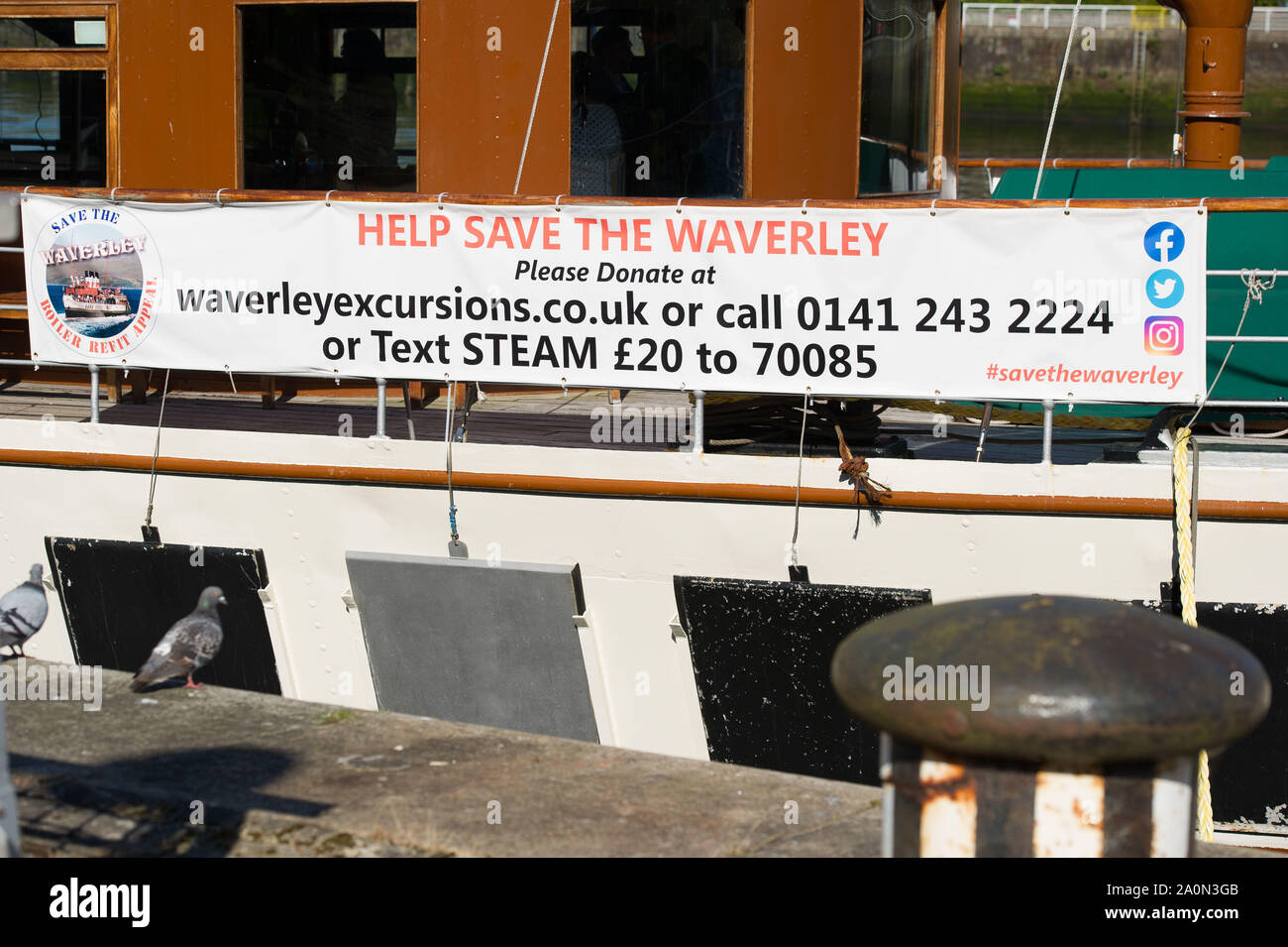 Glasgow, Royaume-Uni. 21 septembre 2019. Le dernier bateau à vapeur de mer dans le monde recevra €1 millions de financement du gouvernement écossais pour l'aider à naviguer de nouveau, de la Culture, Fiona Hyslop, a annoncé le secrétaire. Le bateau à vapeur Waverley a été en opération depuis plus de 70 ans, le transport des millions de passagers à divers endroits à travers le Royaume-Uni, mais est actuellement hors service et a besoin d'urgence de nouvelles chaudières. Crédit : Colin Fisher/Alamy Live News. Banque D'Images