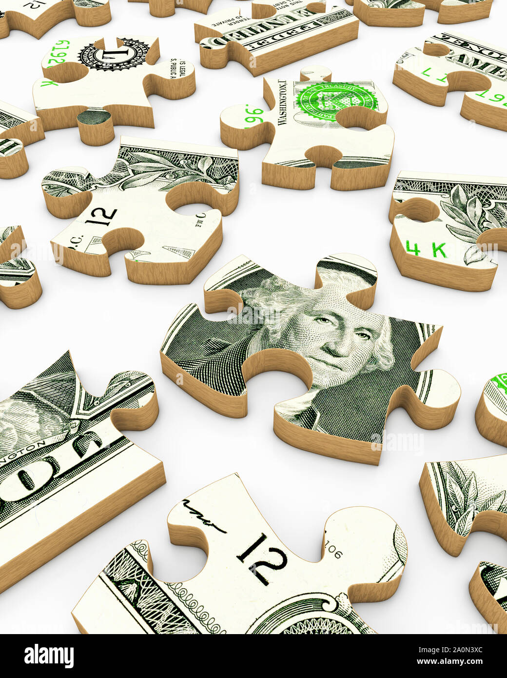 Dollar bill sur jigsaw puzzle pieces Banque D'Images