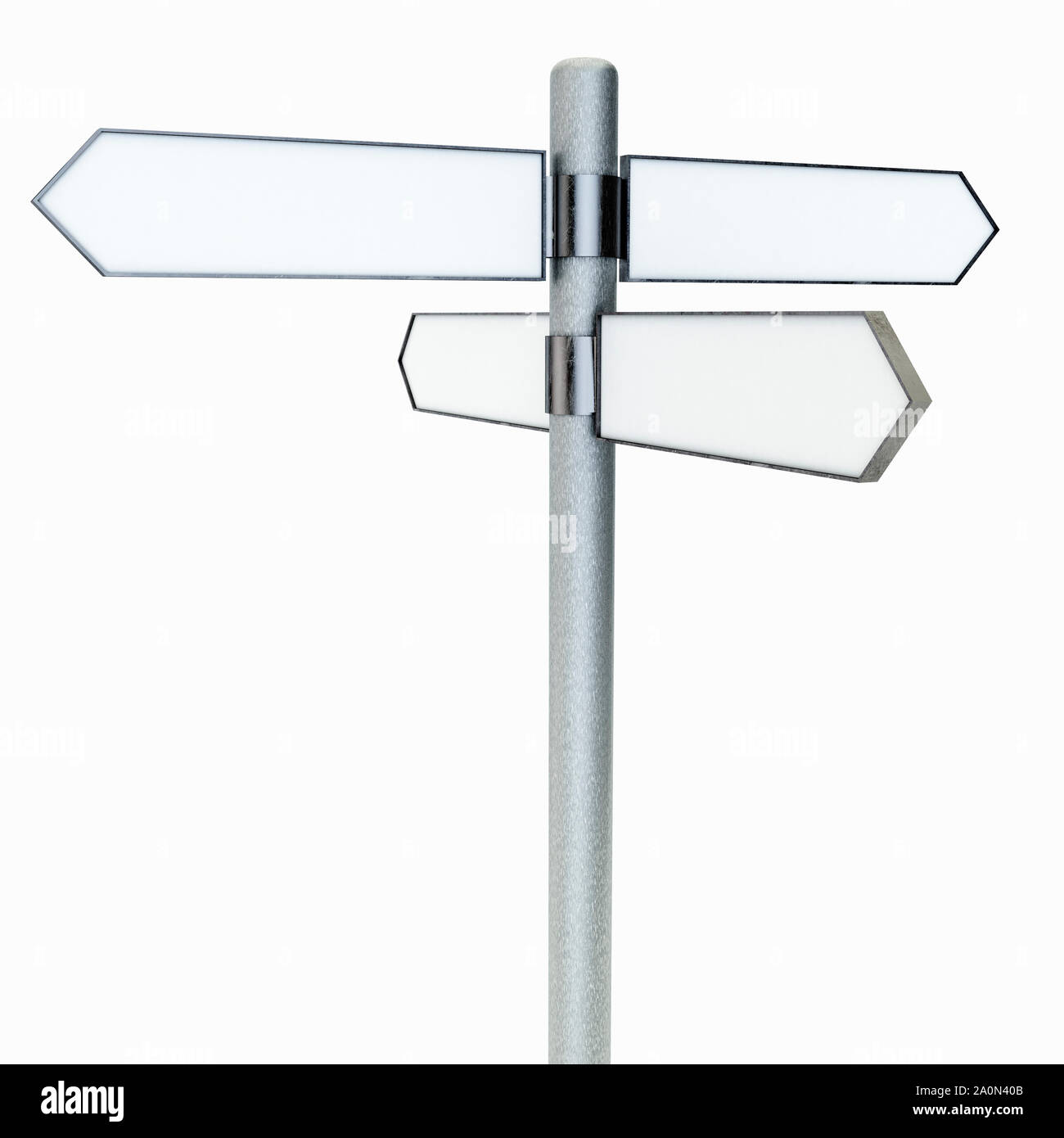 Four Way metal signpost, blank sign Banque D'Images