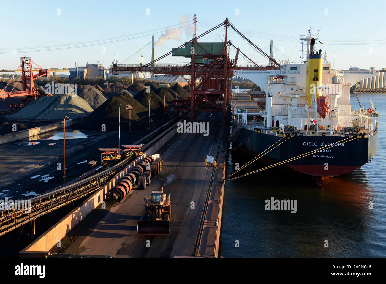 Allemagne, Hambourg, Hansaport importation de charbon et de minerai, de déchargement du minerai d'DÉuropa navire Cielo / Deutschland, Hambourg, Hansaport, Import von Kohle und Erz, Entladung vom Eisenerz von DÉuropa Cielo Schiff Banque D'Images