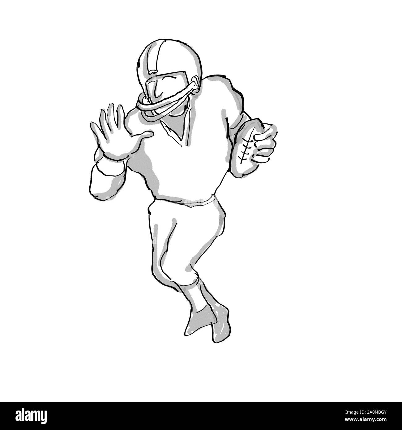 Cartoon style illustration d'un joueur de football américain en noir et blanc sur fond blanc isolé Banque D'Images