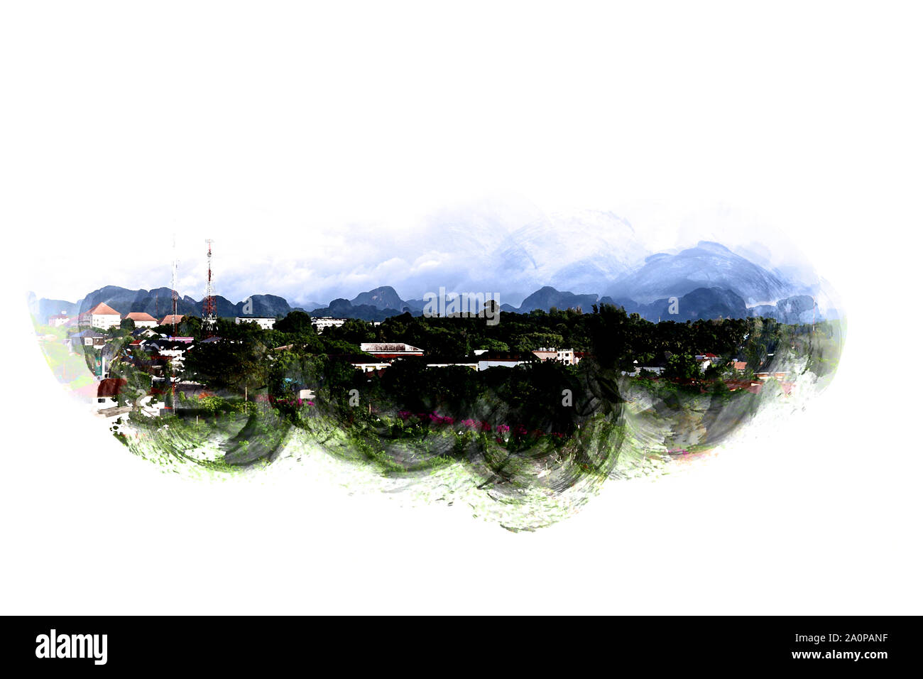 Résumé de montagnes colorées et paysage arbre sur fond peinture illustration à l'aquarelle. Banque D'Images Résumé de montagnes colorées et paysage arbre sur fond peinture illustration à l'aquarelle. Banque D'Images
