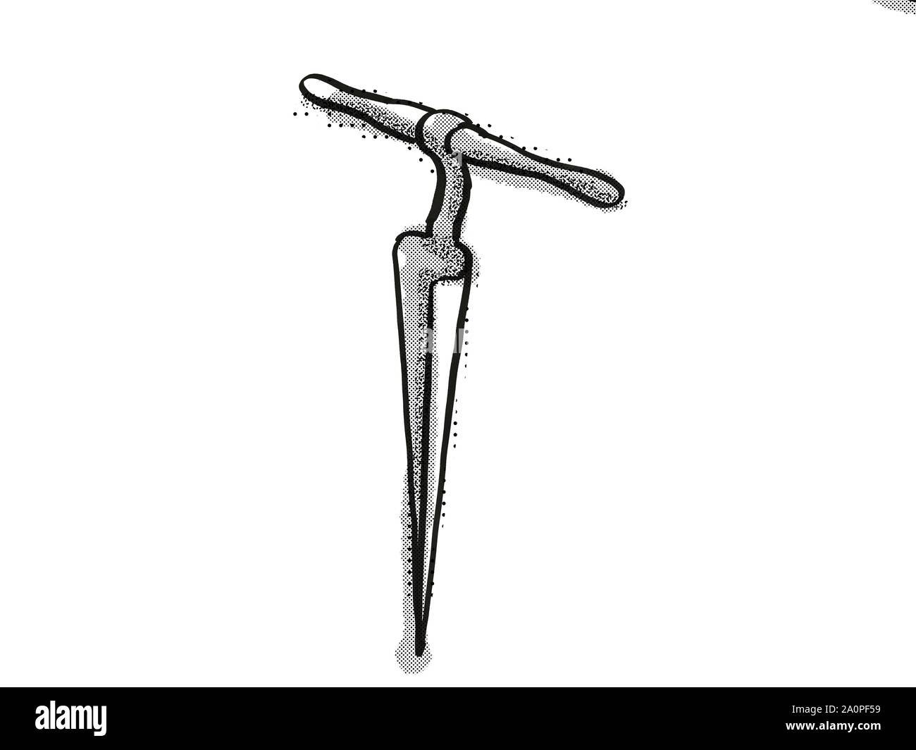 Retro cartoon style dessin d'un alésoir de charron , un outil à main bois  isolé sur fond blanc en noir et blanc Photo Stock - Alamy