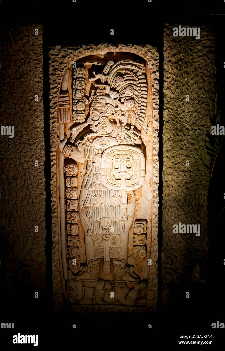 La Sculpture maya à Cozumel au Mexique. Banque D'Images