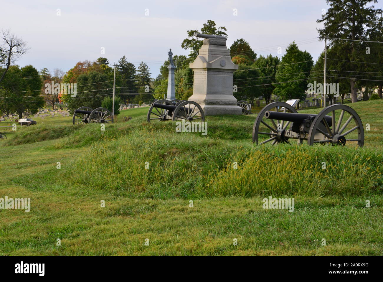 Cemetery hill à Gettsyburg la vue de la bataille qui a eu lieu du 3 juillet 1863. Banque D'Images