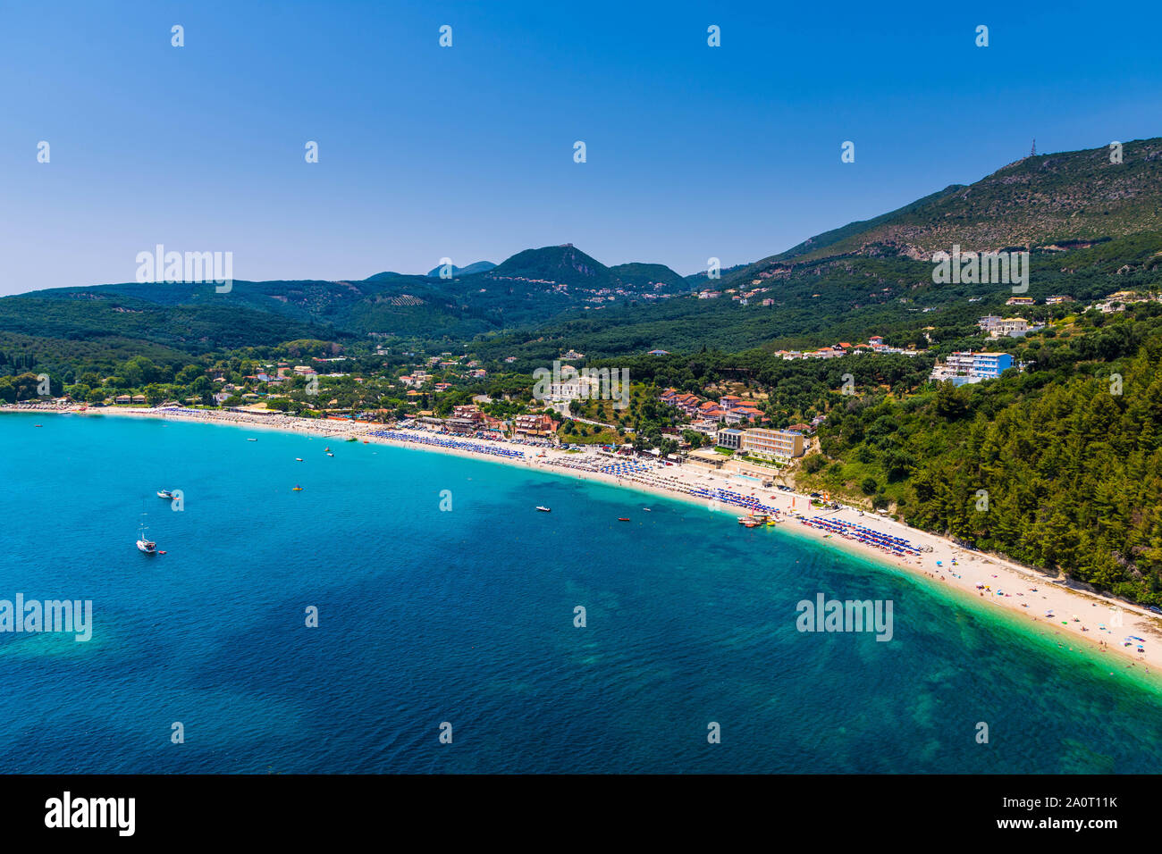 Belle vue sur la célèbre plage de Valtos, à Parga (Grèce) Banque D'Images