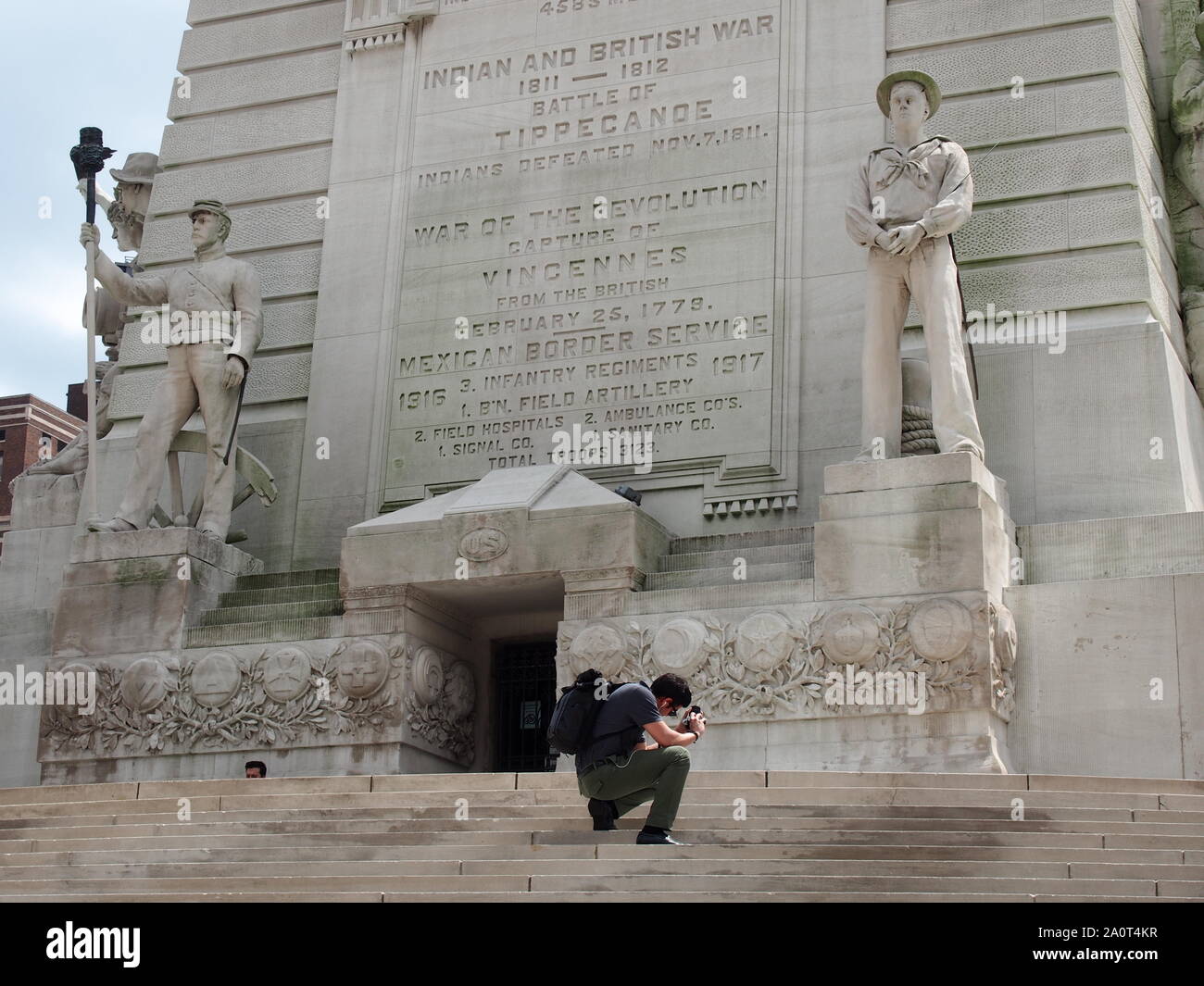 Man & Monument soldats marins, Indianapolis, Indiana, USA, le 26 juillet 2019, © Katharine Andriotis Banque D'Images