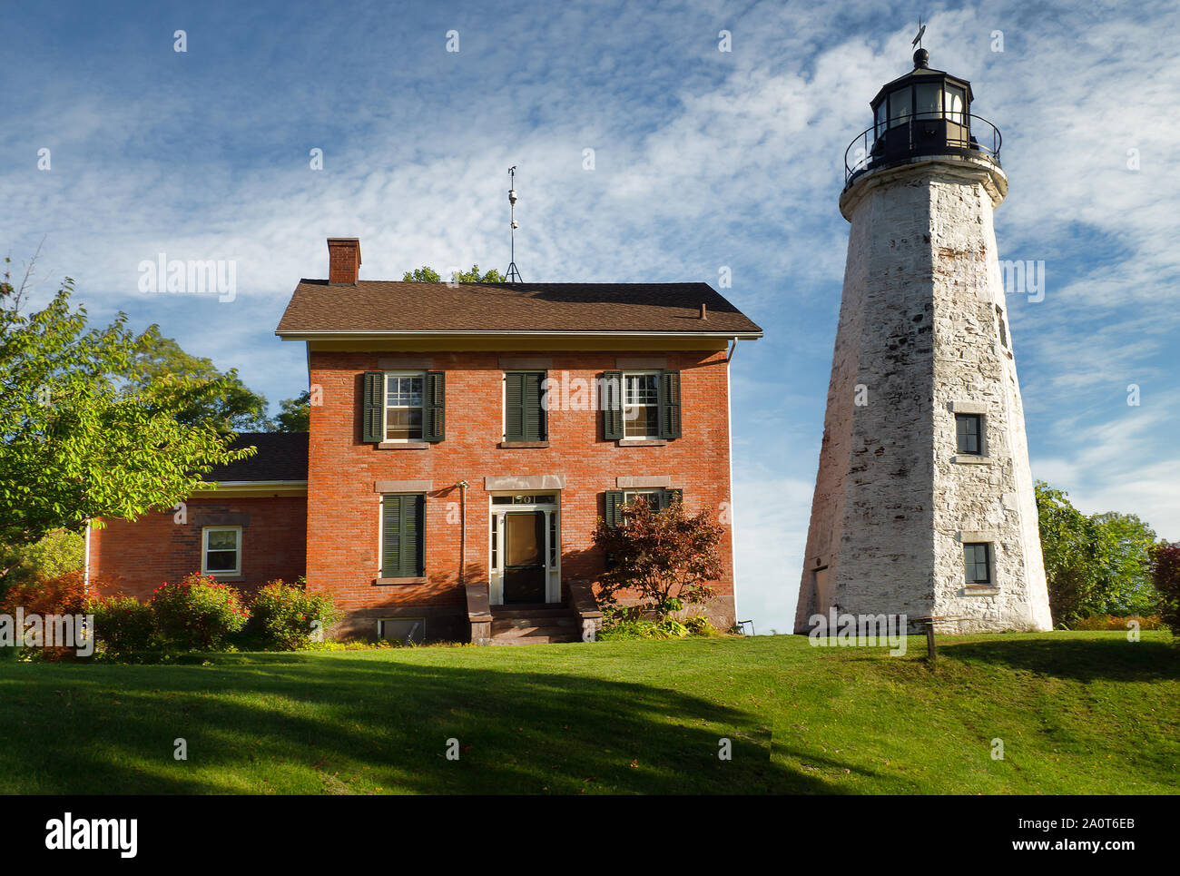 Rochester, New York, USA. Le 20 septembre 2019. Vue sur le Charlotte-Genesee phare, construit en 1822, dans la région de Charlotte, une banlieue de Rochester, près de la s Banque D'Images