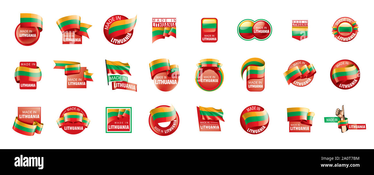 Drapeau de la Lituanie, vector illustration sur fond blanc Banque D'Images