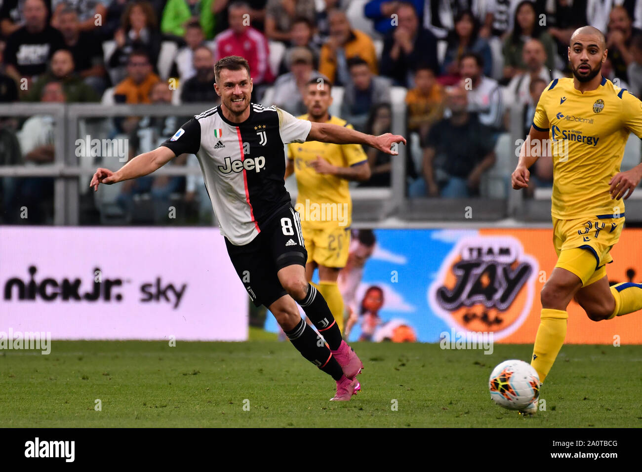 Aaron Ramsey (Juventus) au cours de la série d'un match de football entre la Juventus FC et FC Hellas Varona à Allianz Stadium sur 21 septembre 2019 à Turin, Italie. Banque D'Images