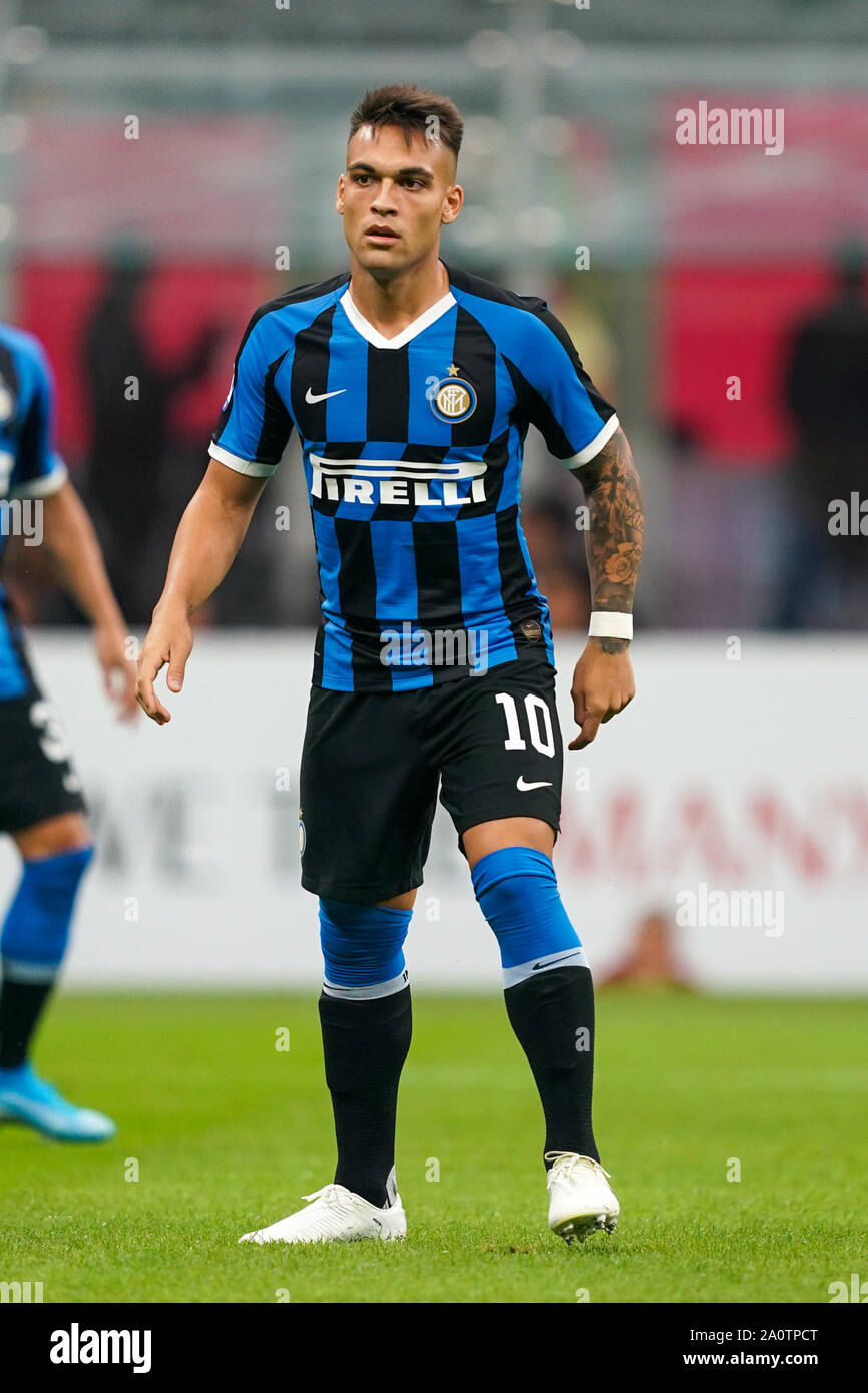 MILAN, ITALIE - 21 SEPTEMBRE : Lautaro Martínez de l'Internazionale FC pendant la Seria un match entre l'AC Milan vs FC Internazionale au Stadio San Siro, Stadio Giuseppe Meazza, le 21 septembre 2019 à Milan, Italie. Credit : Daniela Porcelli/SPP/Alamy Live News Banque D'Images