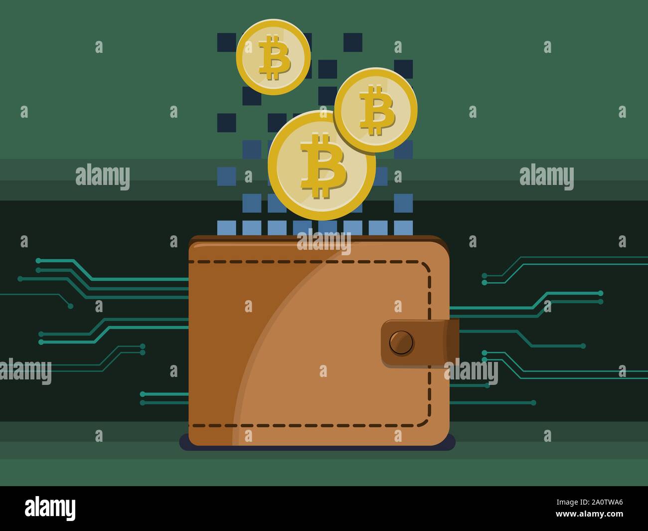 Portefeuille électronique utilisé pour stocker des bitcoins ou autres cryptocurrencies. Vector illustration. Illustration de Vecteur