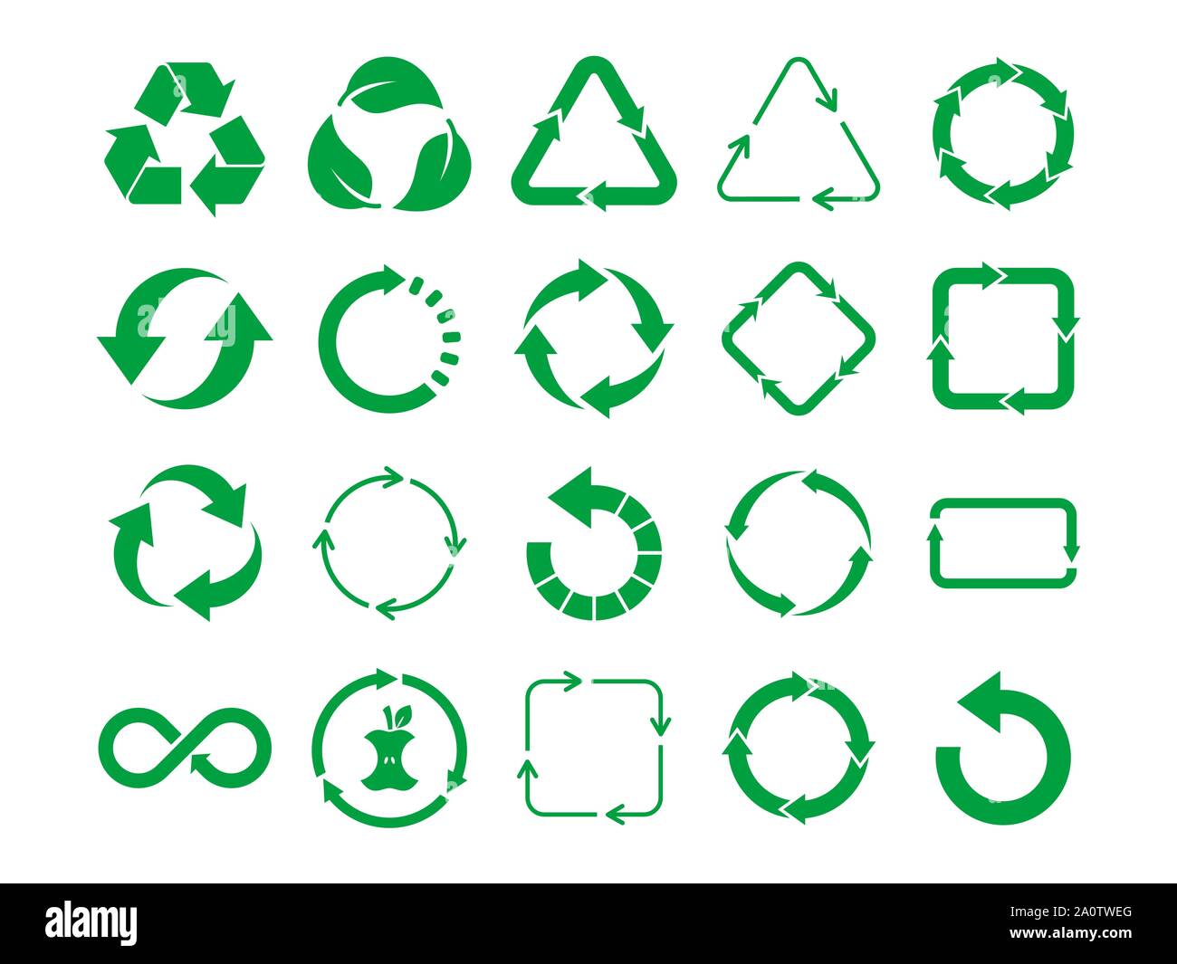 Big recycle sign set. Icon Set recyclage vert sur fond blanc. 20 recyclage différents symboles. Eco Friendly, zéro déchet, concept. Vector Illustration de Vecteur