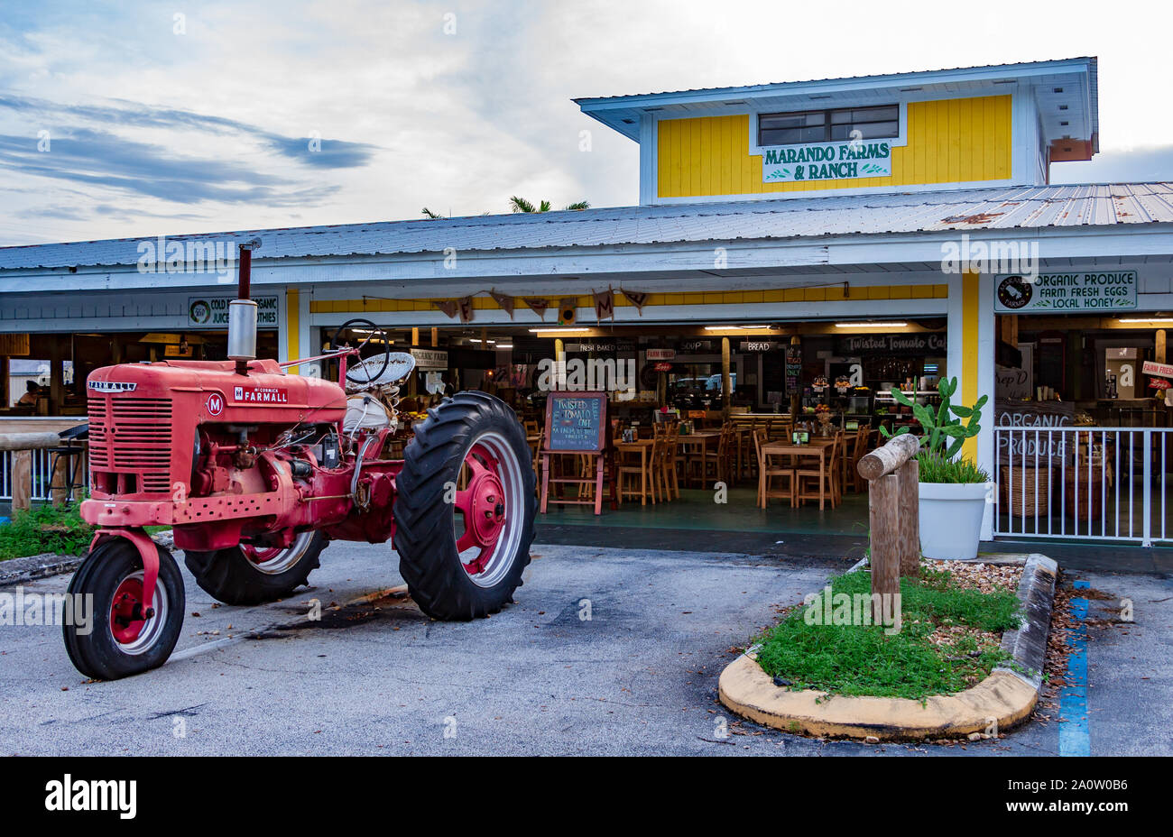 Principale Marando Farms & Ranch farmer's market avec McCormick tracteur Farmall - Davie, Floride, USA Banque D'Images