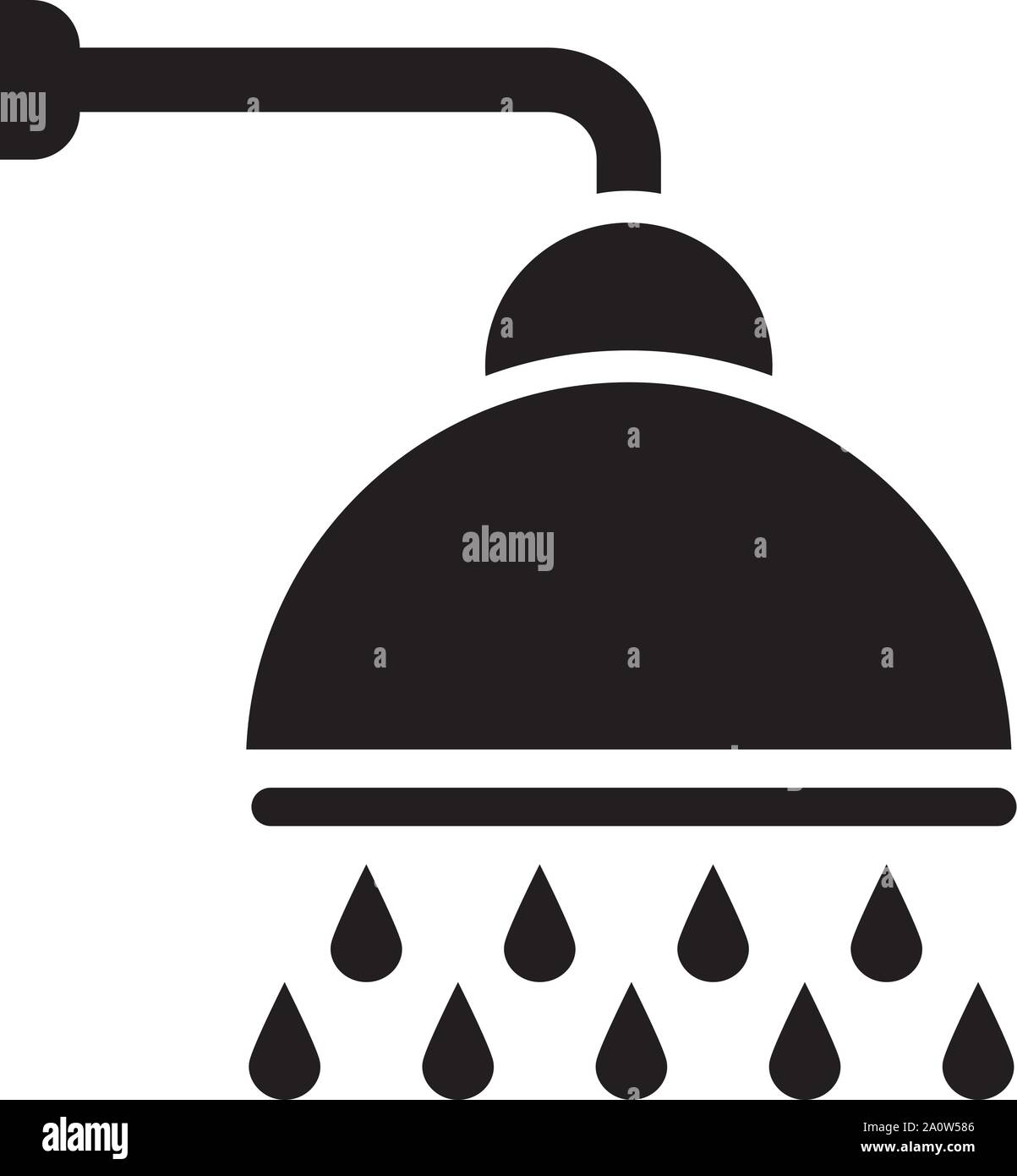 Icône vecteur douche, robinet de douche télévision icône avec écoulement de l'eau chute symbole. Illustration de Vecteur