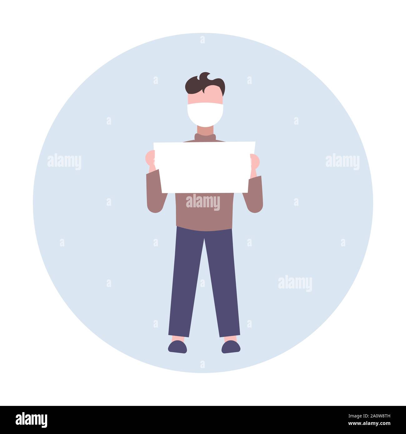 En manifestant l'homme masque de visage holding blank placard pour protester contre la pollution de l'air nature activiste mâle avec bannière signe vide manifestation de protestation Illustration de Vecteur