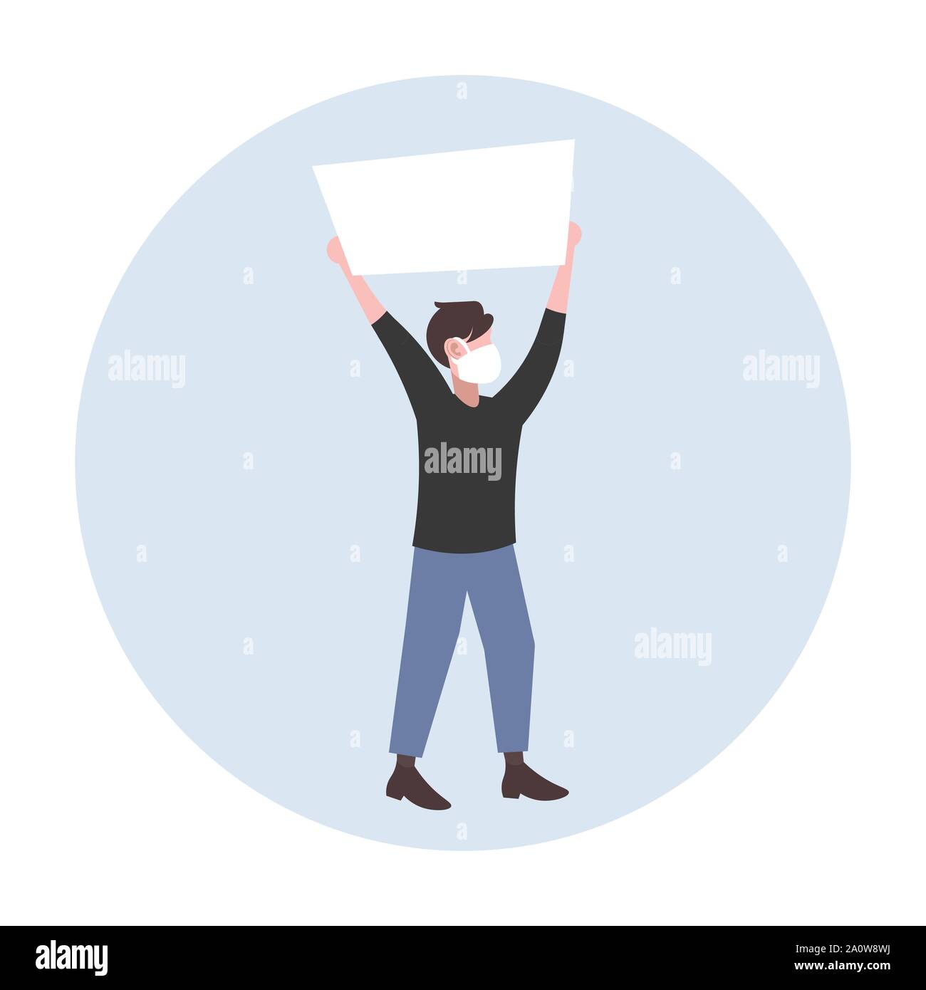 En manifestant l'homme masque de visage holding blank placard pour protester contre la pollution de l'air nature activiste mâle avec bannière signe vide manifestation de protestation Illustration de Vecteur