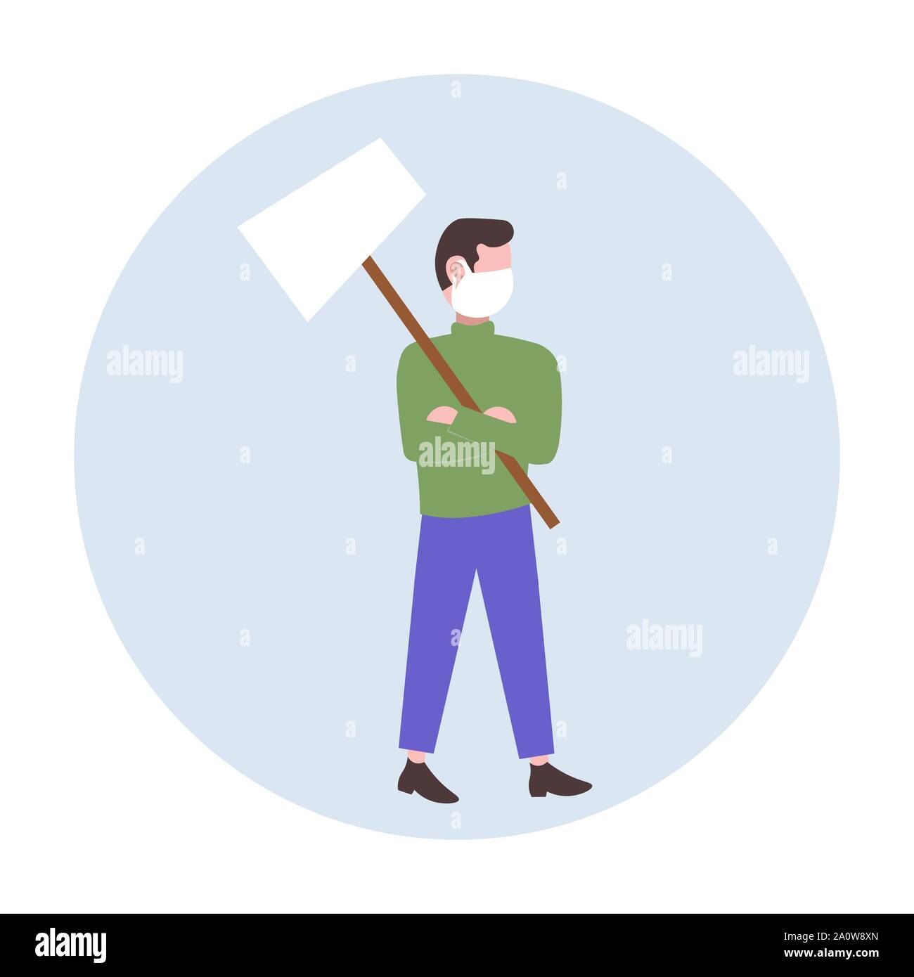 En manifestant l'homme masque de visage holding blank placard pour protester contre la pollution de l'air nature activiste mâle avec bannière signe vide manifestation de protestation Illustration de Vecteur