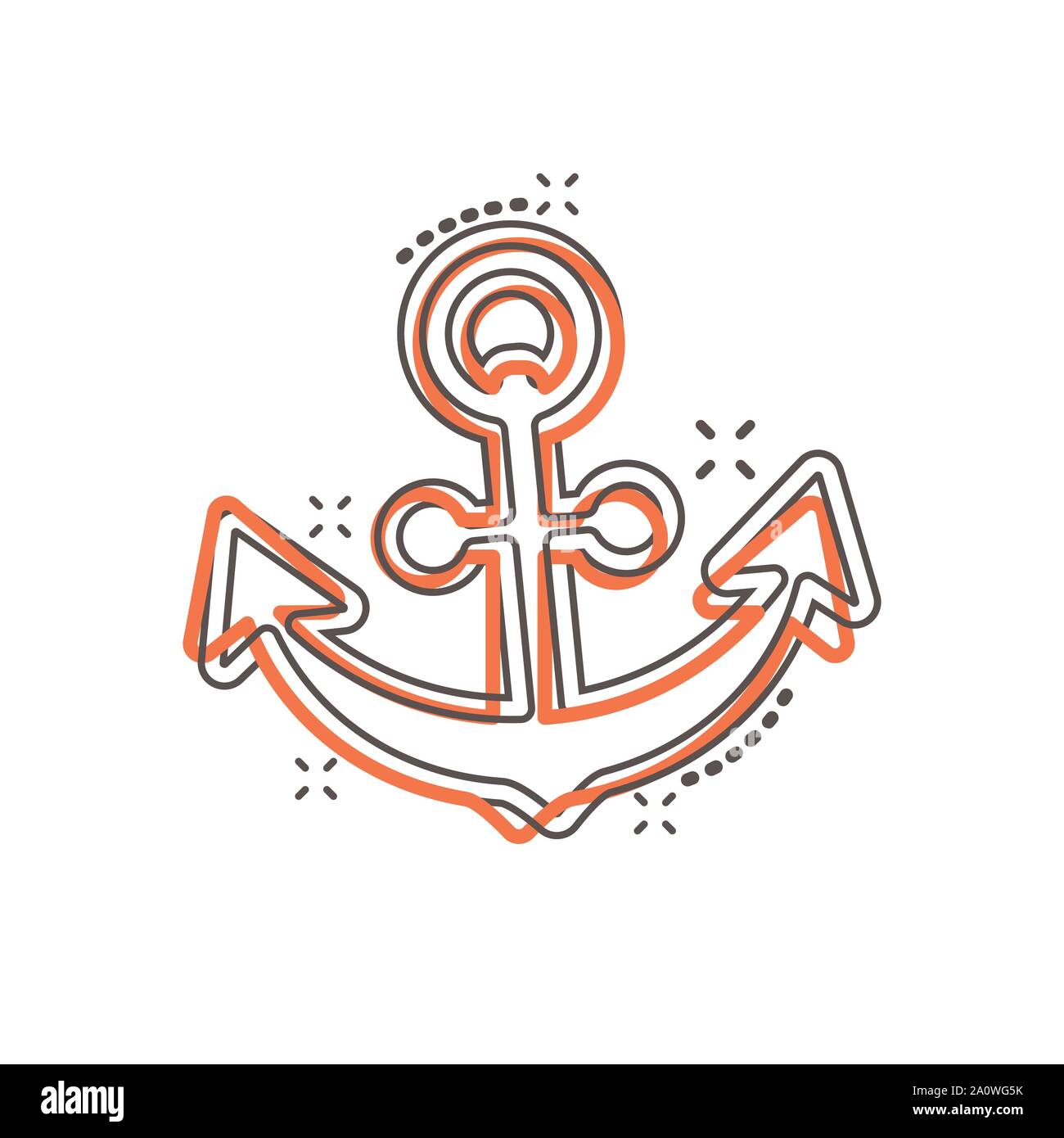 Icône de signe d'ancrage du bateau dans le style comique. L'équipement maritime vector cartoon illustration sur fond blanc isolé. Concept d'entreprise de sécurité mer splas Illustration de Vecteur