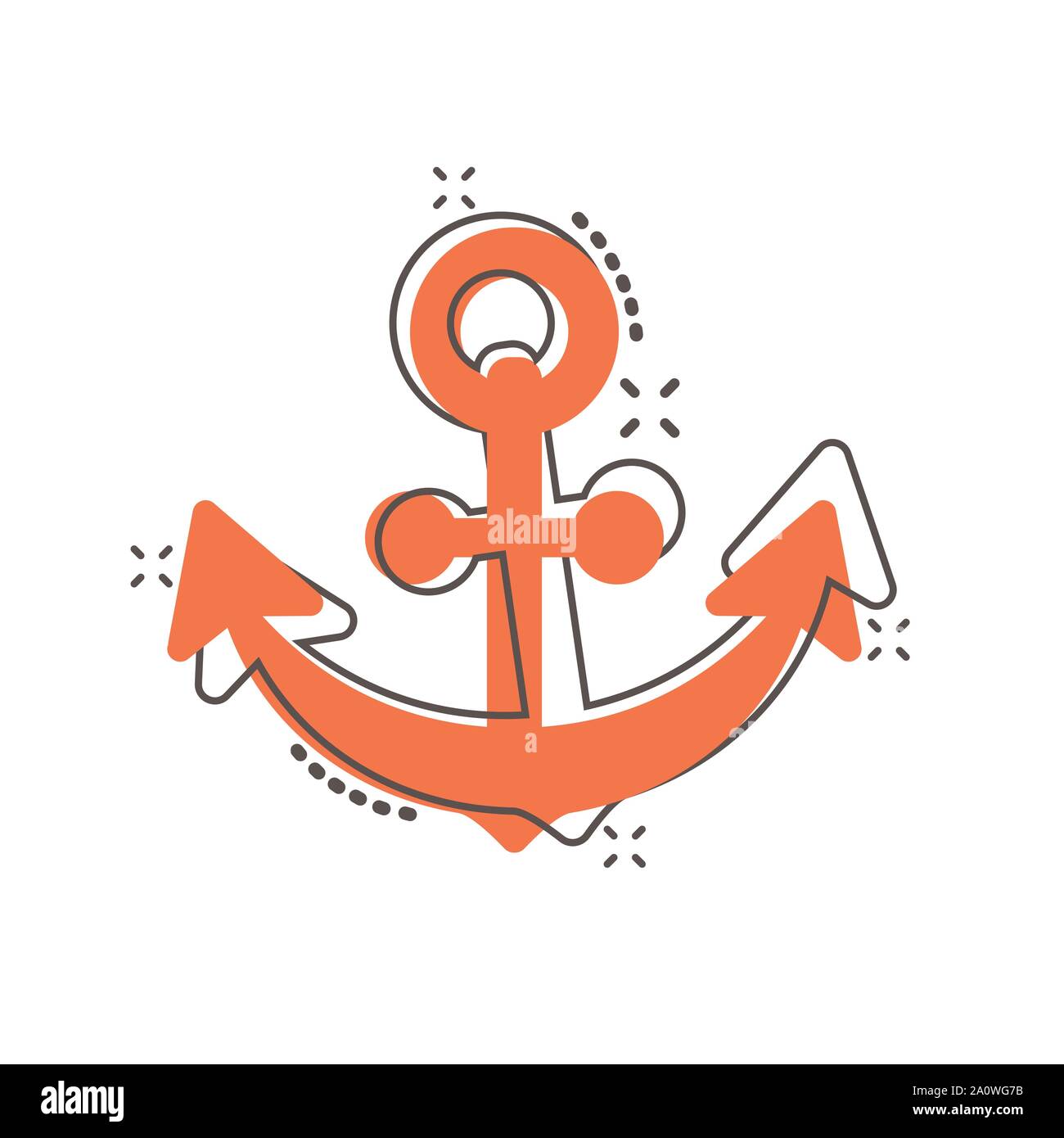 Icône de signe d'ancrage du bateau dans le style comique. L'équipement maritime vector cartoon illustration sur fond blanc isolé. Concept d'entreprise de sécurité mer splas Illustration de Vecteur