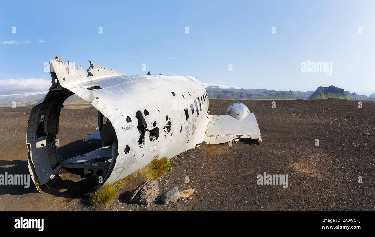 La plane on Solheimasandur abandonnés sur la plage, de l'Islande Banque D'Images