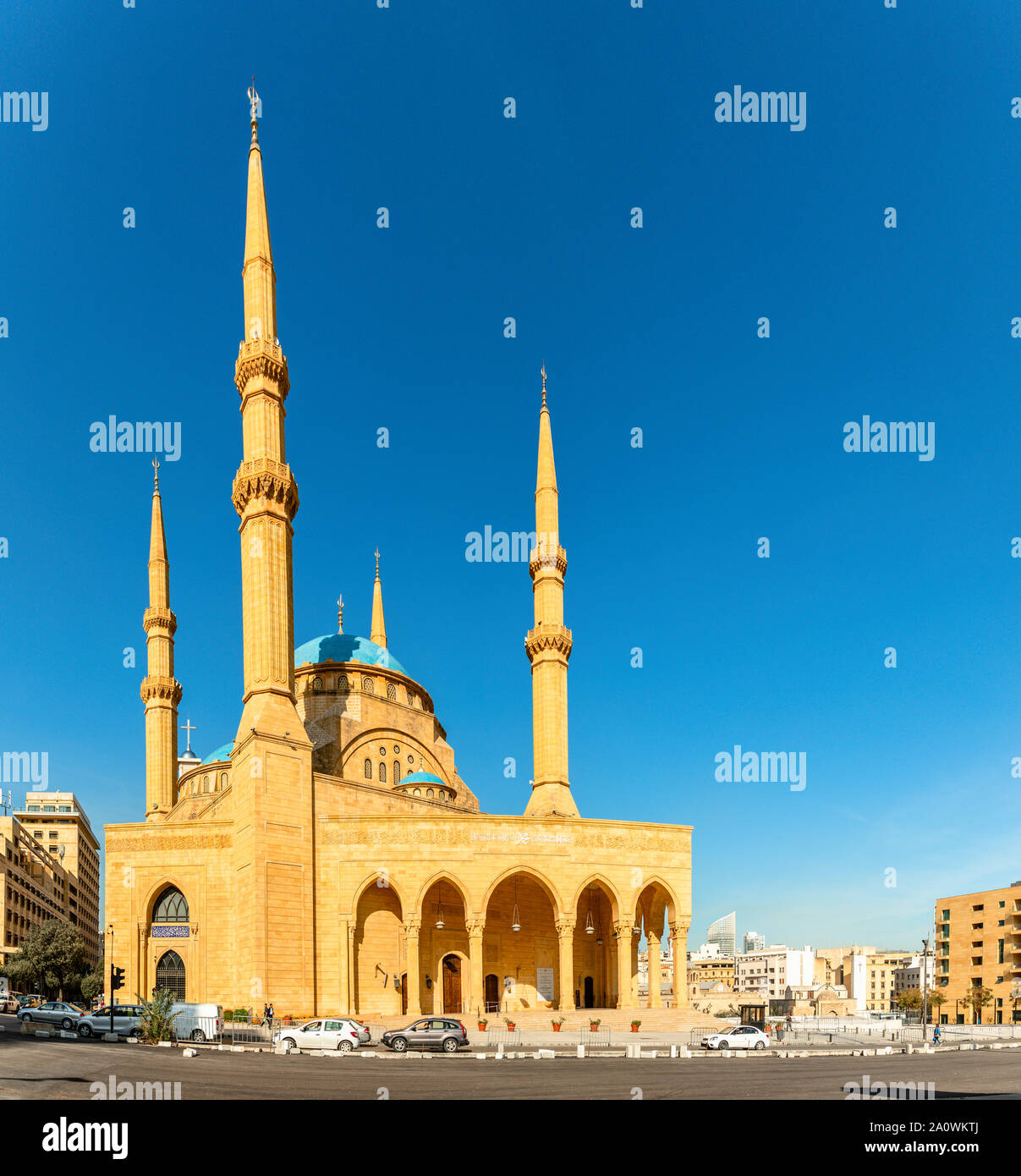 Mohammad Al-Amin mosquée avec quatre minarets dans le centre de Beyrouth, Liban Banque D'Images