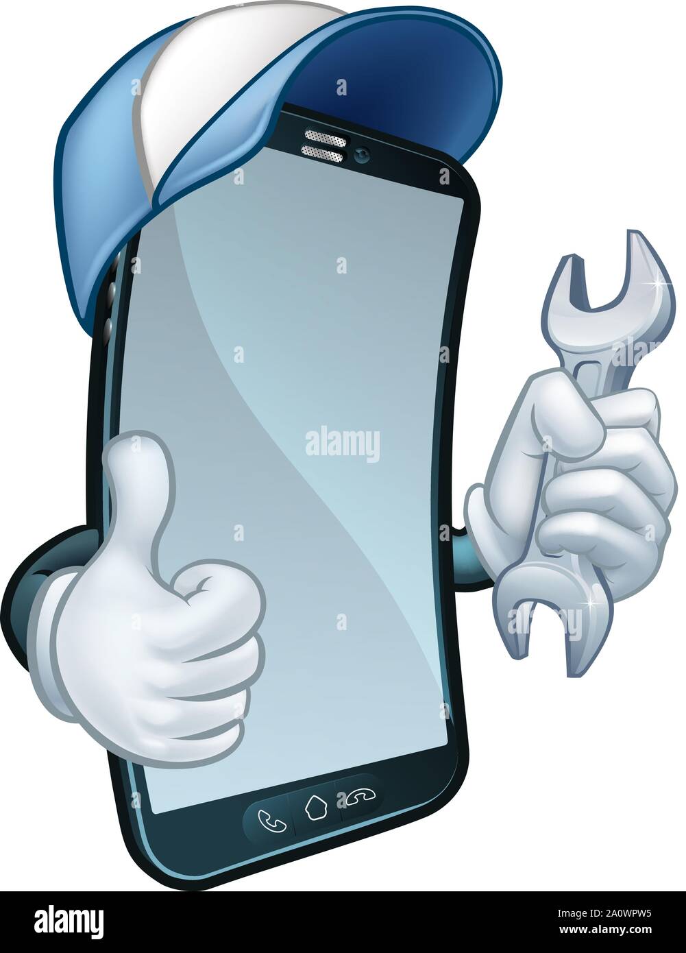 Clé de réparation de téléphones mobiles Thumbs Up Cartoon Illustration de Vecteur