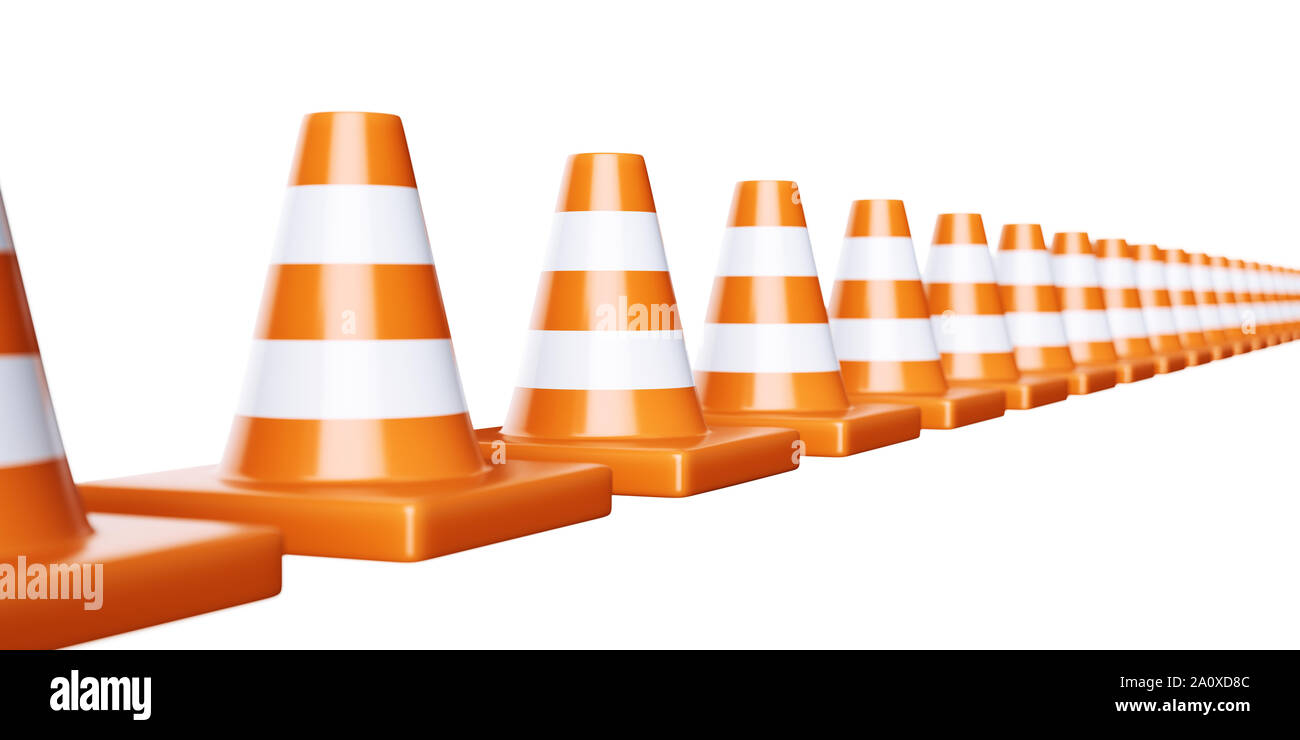 Cônes de circulation routière. La signalisation routière isolé sur fond blanc. Le rendu 3d illustration Banque D'Images