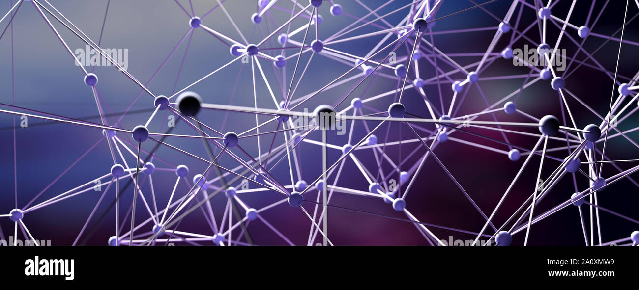 La structure moléculaire de la science abstraite, réseau fond bleu foncé, bannière, 3d illustration Banque D'Images