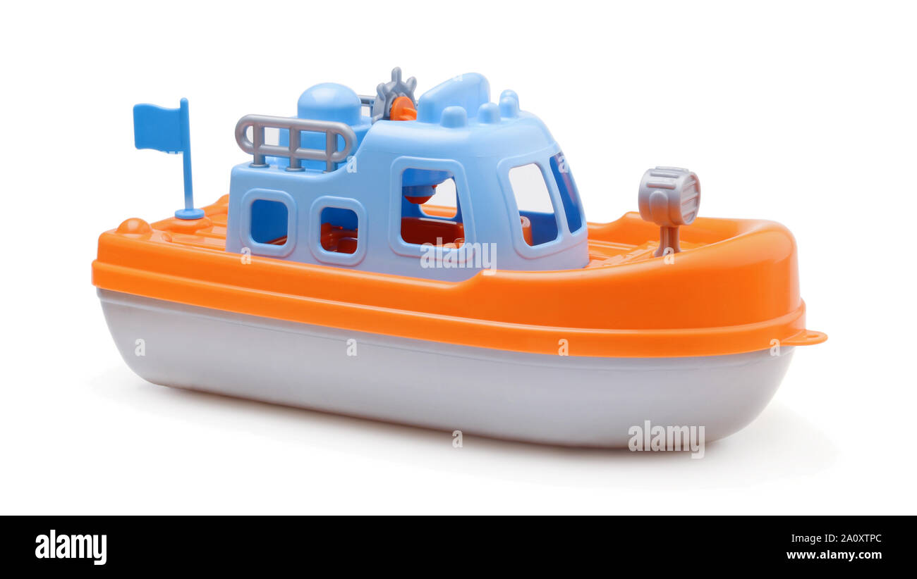 Jouet bateau isolé sur fond blanc Banque D'Images