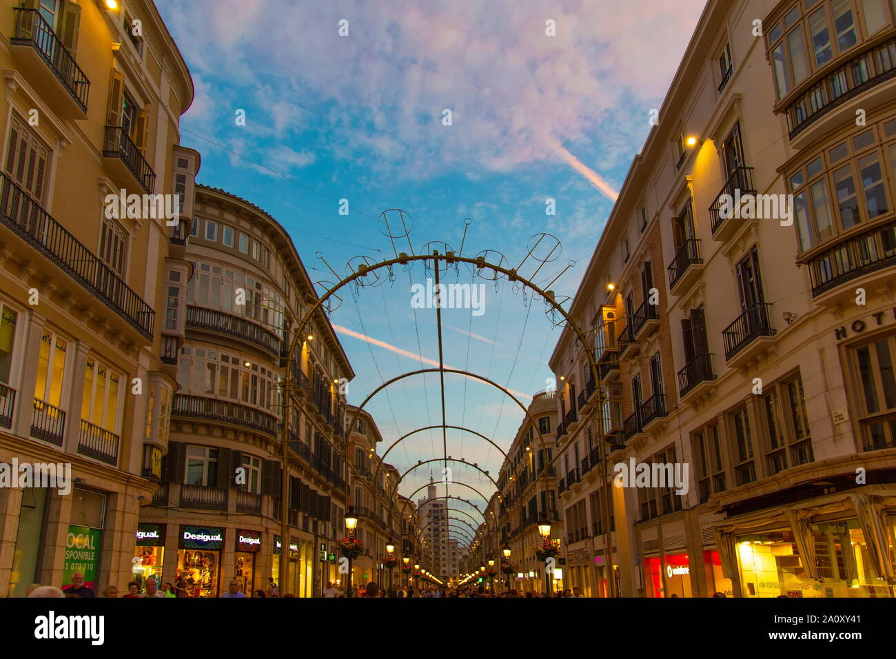 Malaga, Spain-May 16, 2019 : le centre de Malaga street dans le centre-ville historique Banque D'Images
