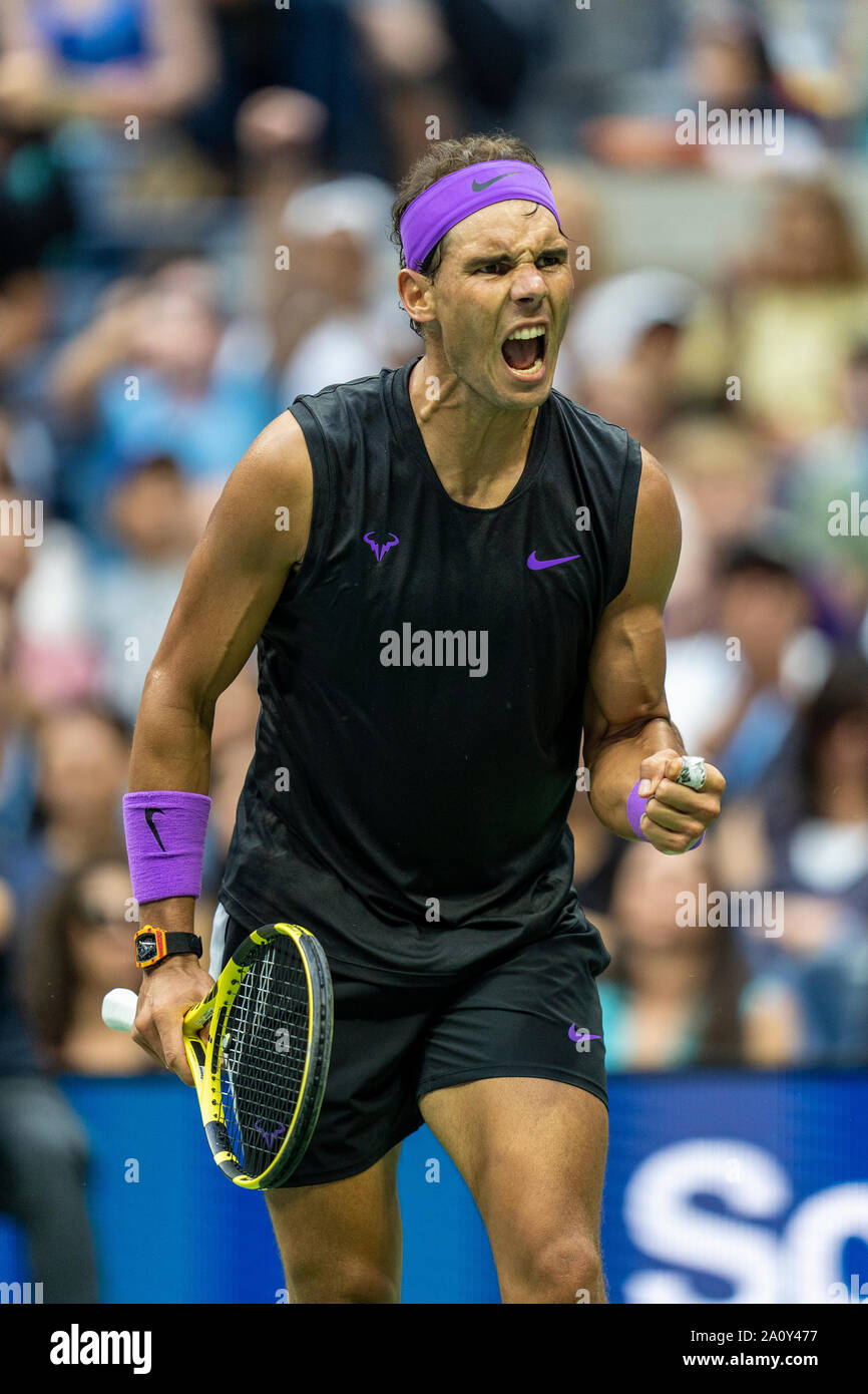 Rafael Nadal de la réaction émotionnelle tout en participant à la finale de la masculin à l'US Open de Tennis 2019 Banque D'Images
