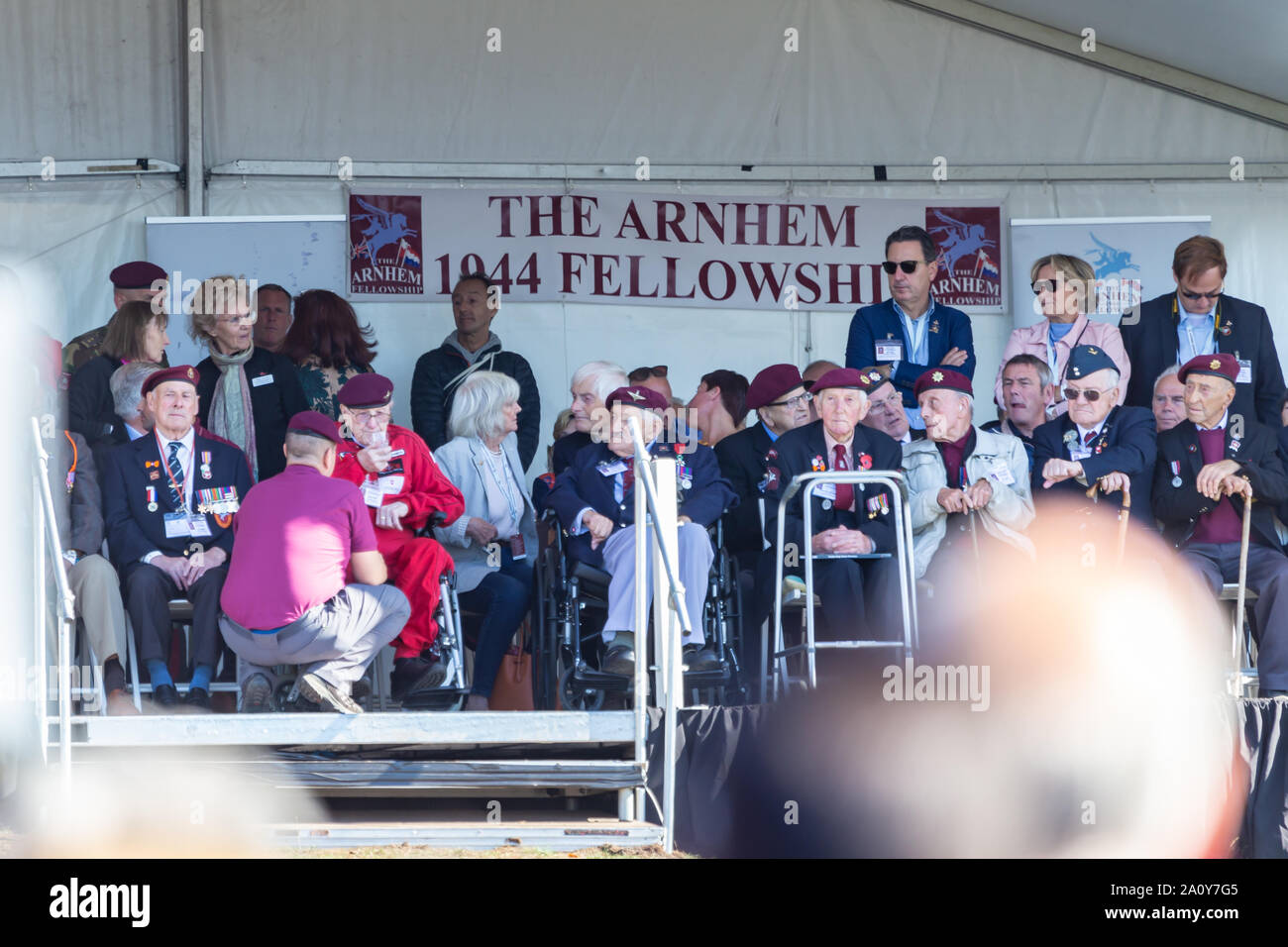 Ede, Pays-Bas, 19 Septembre 2019 : les anciens combattants au cours de la WWII memoral 75 ans souvenir de l'opération Market Garden WOII Arnhem aux Pays-Bas Banque D'Images