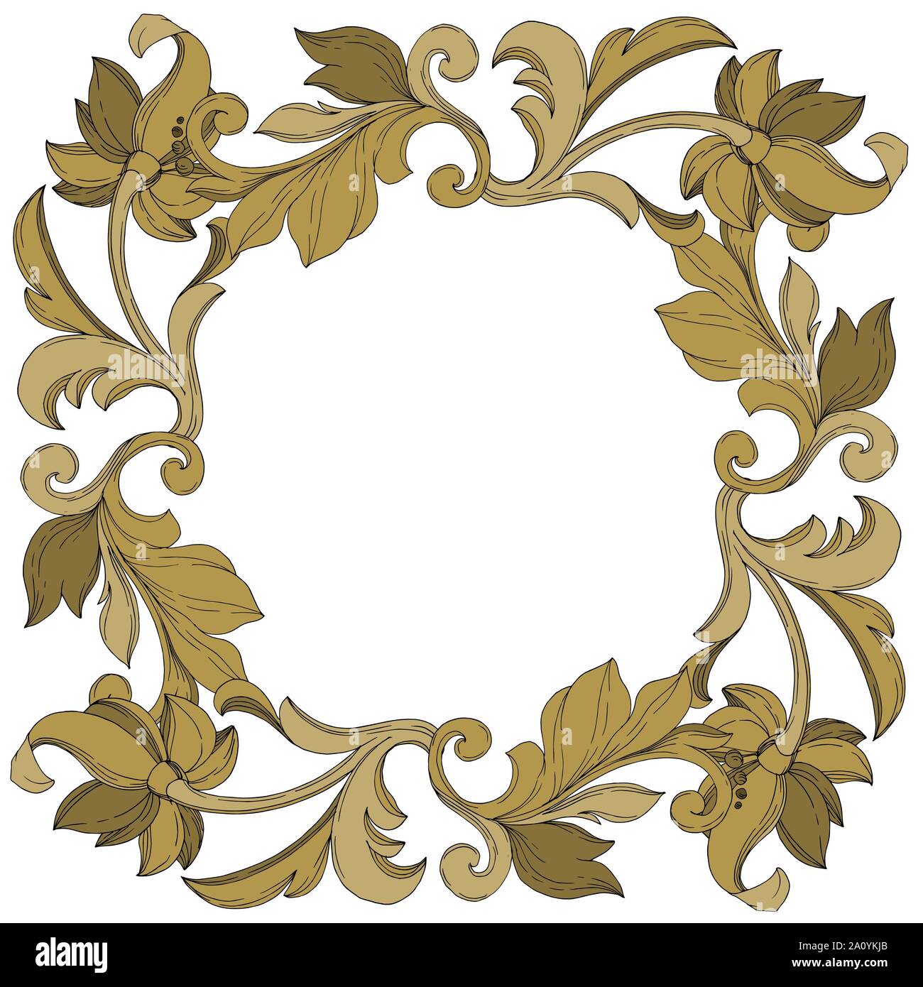 Vector floral monogramme or ornement. Éléments de design baroque. L'encre noir et blanc gravé cadre frontière art ornement carré sur fond blanc. Illustration de Vecteur