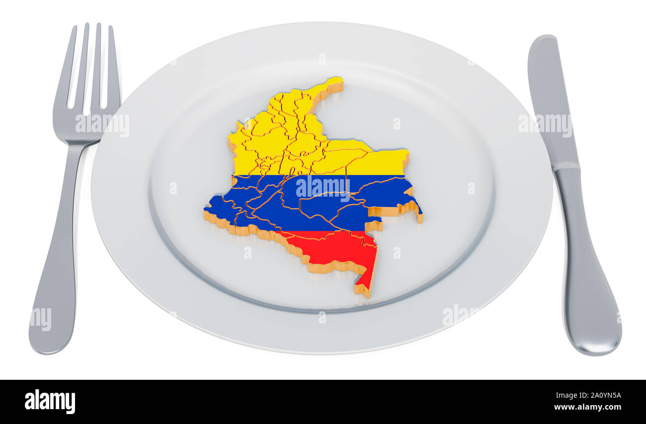 Concept cuisine colombienne. Plaque avec plan de Colombie-Britannique. Le rendu 3D Banque D'Images