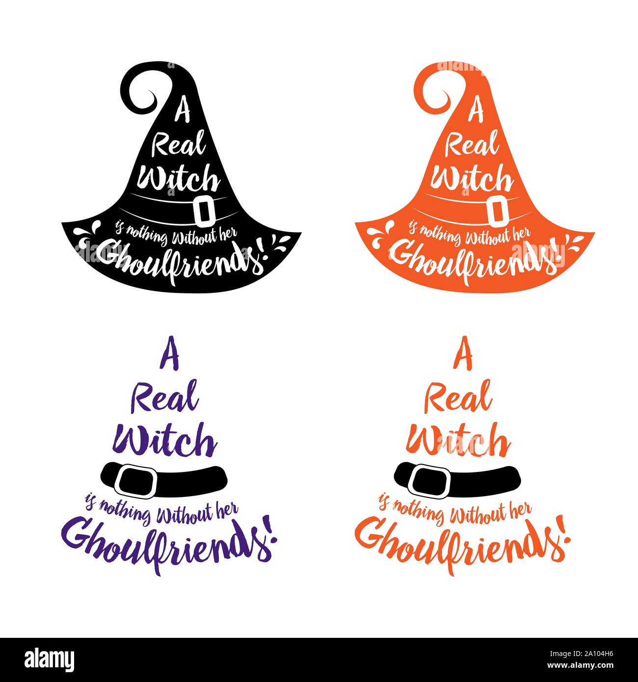 Lettrage Halloween sur silhouette hat. Vector illustration chapeau de sorcière. Black Hat sorcières. ensemble d'affiches halloween sorcière un lettrage n'est rien d'wit Illustration de Vecteur
