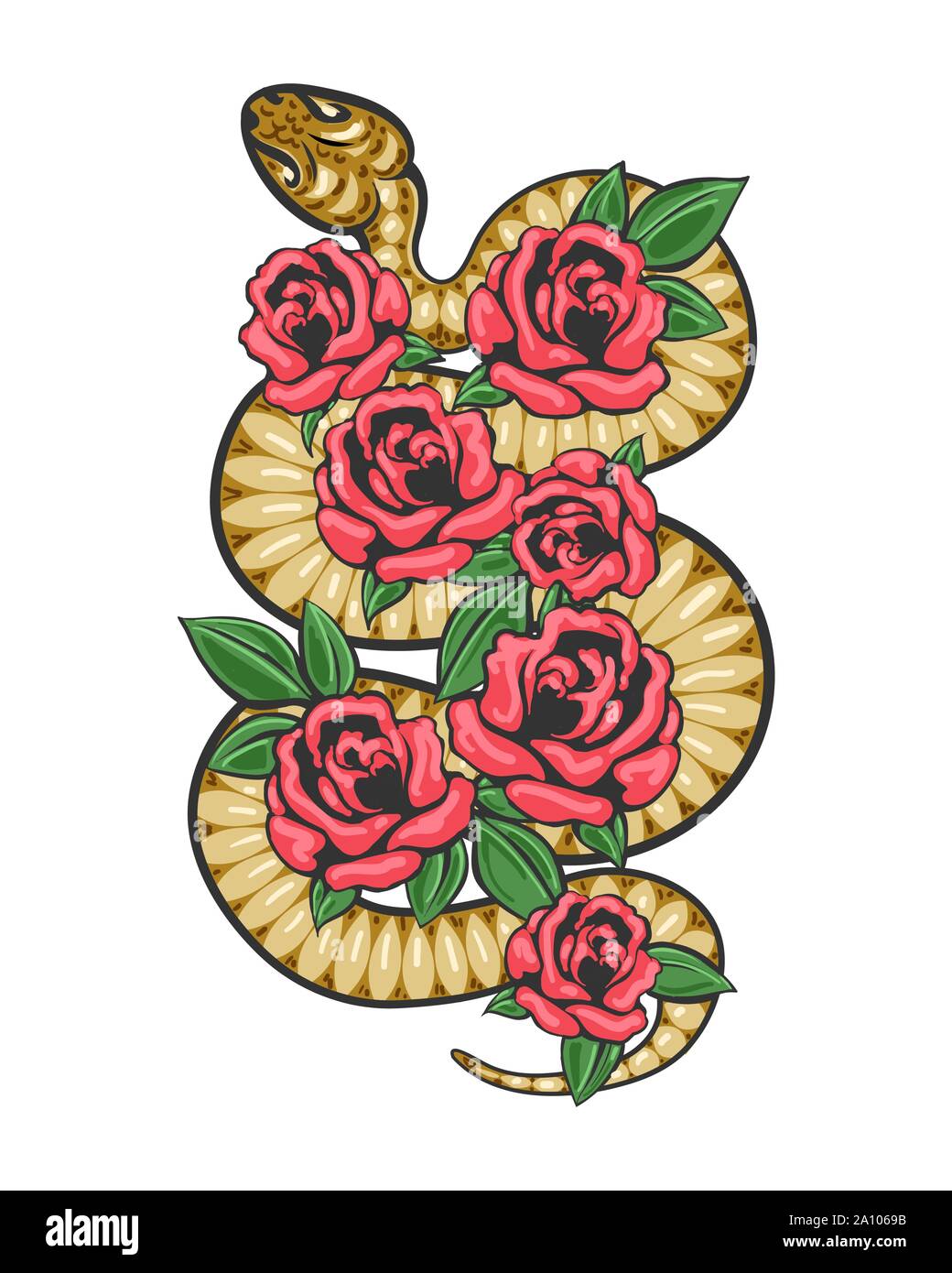 White Snake patch fleurs Illustration de Vecteur