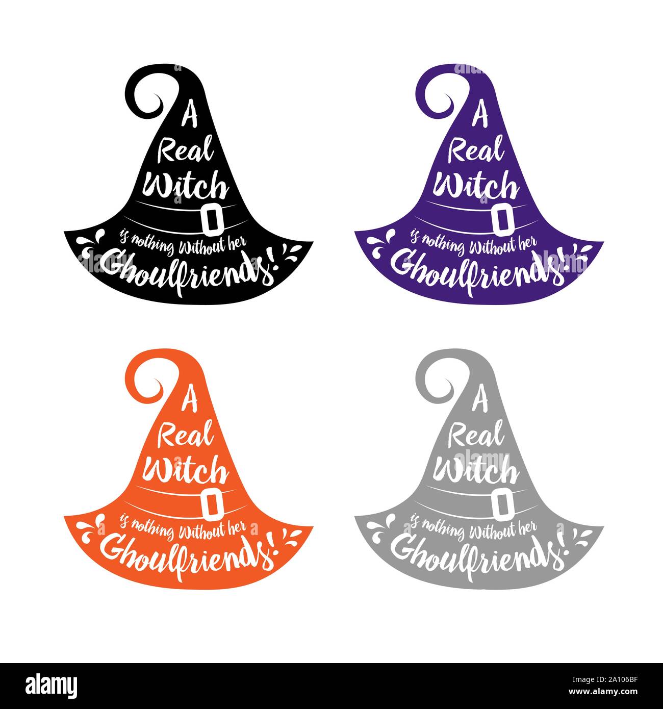 Lettrage Halloween sur silhouette hat. Vector illustration chapeau de sorcière. Black Hat sorcières. ensemble d'affiches halloween sorcière un lettrage n'est rien d'wit Illustration de Vecteur