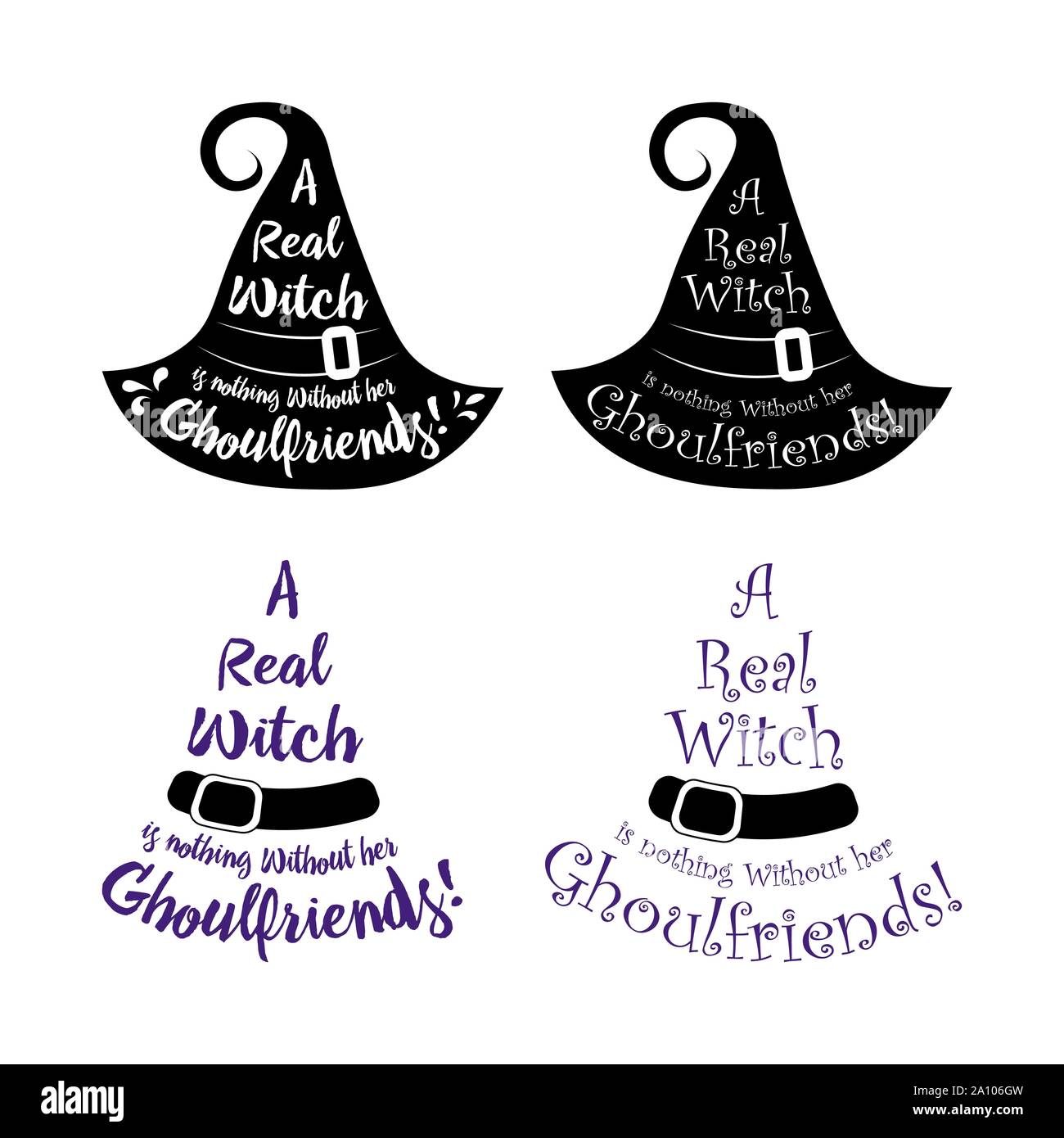 Lettrage Halloween sur silhouette hat. Vector illustration chapeau de sorcière. Black Hat sorcières. ensemble d'affiches halloween sorcière un lettrage n'est rien d'wit Illustration de Vecteur