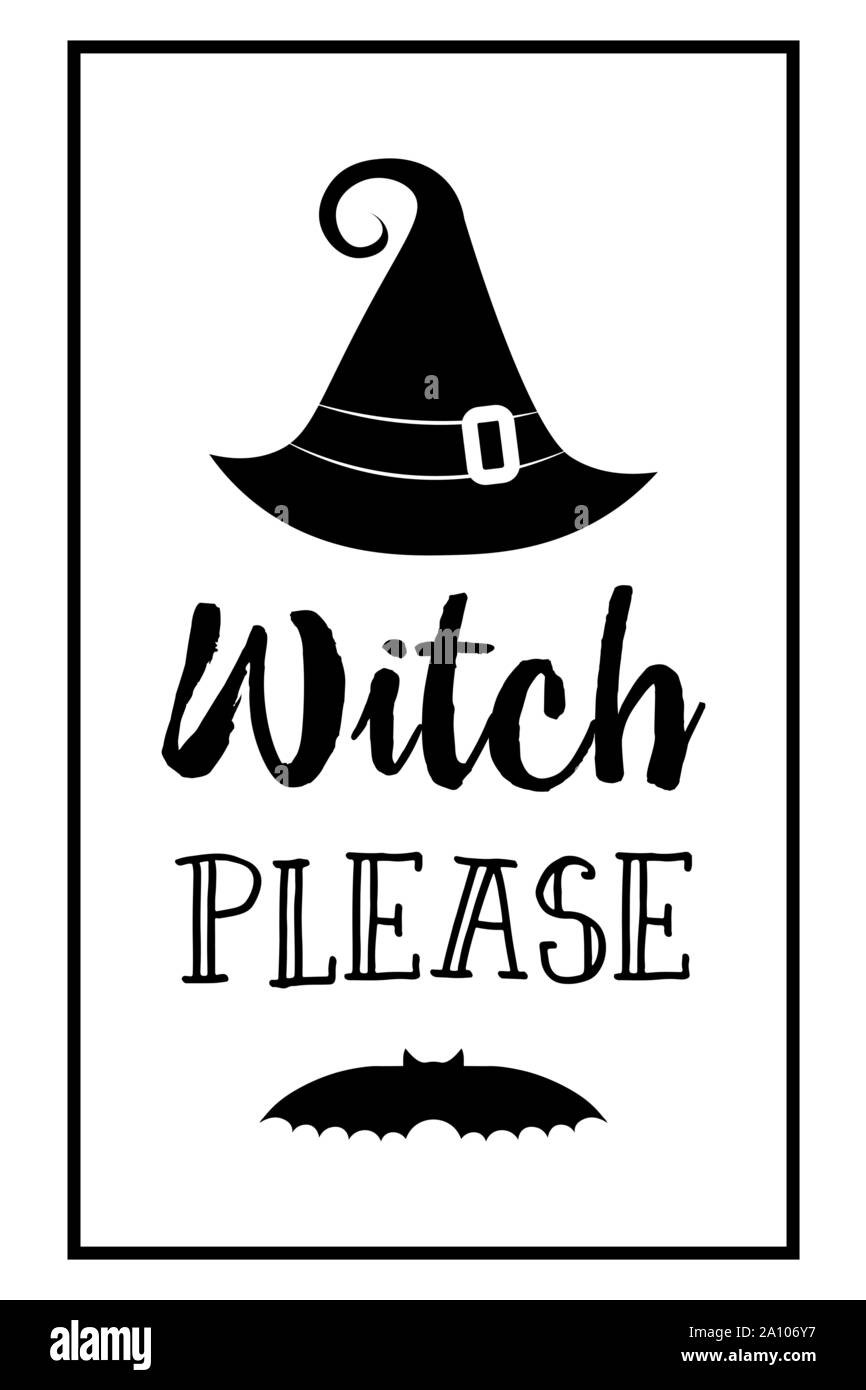 Poster halloween sorcière lettrage s'il vous plaît. Les sorcières chapeau noir. Lettrage Halloween sur silhouette hat. Vector illustration chapeau de sorcière. Illustration de Vecteur