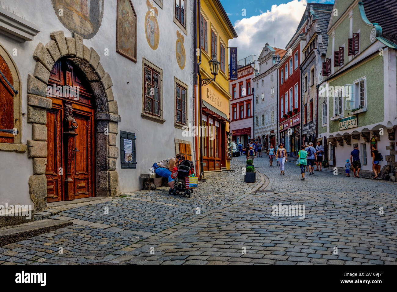 Vieilles rues pavées de Cesky Krumlov, République Tchèque Banque D'Images