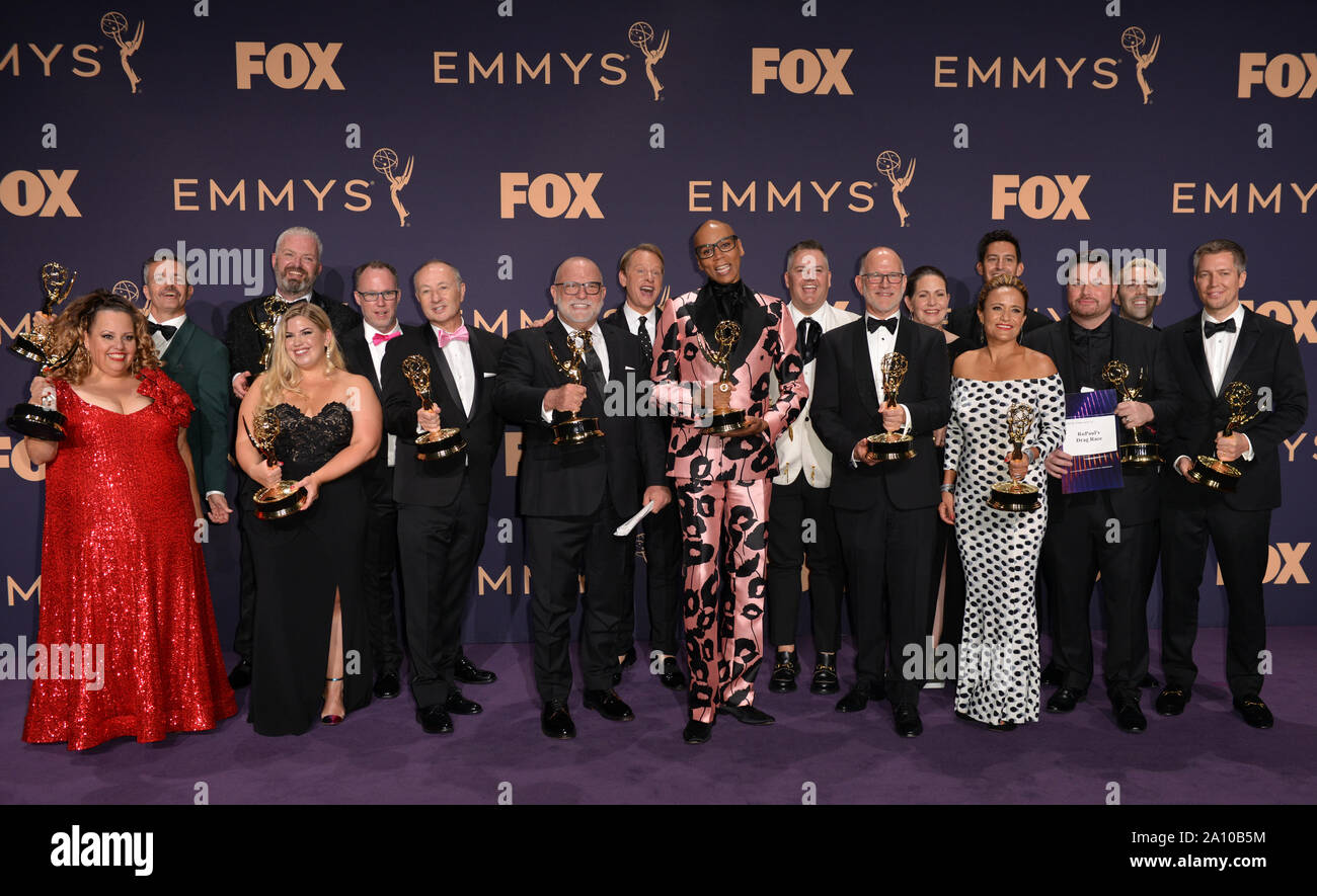 RuPaul, lauréat du prix d'excellence Programme du concours pour le 'RuPaul Drag Race' apparaît dans les coulisses pendant la 71e Primetime Emmy Awards annuel tenu au théâtre dans le centre-ville de Los Angeles le Dimanche, Septembre 22, 2019. Photo par Christine Chew/UPI Banque D'Images