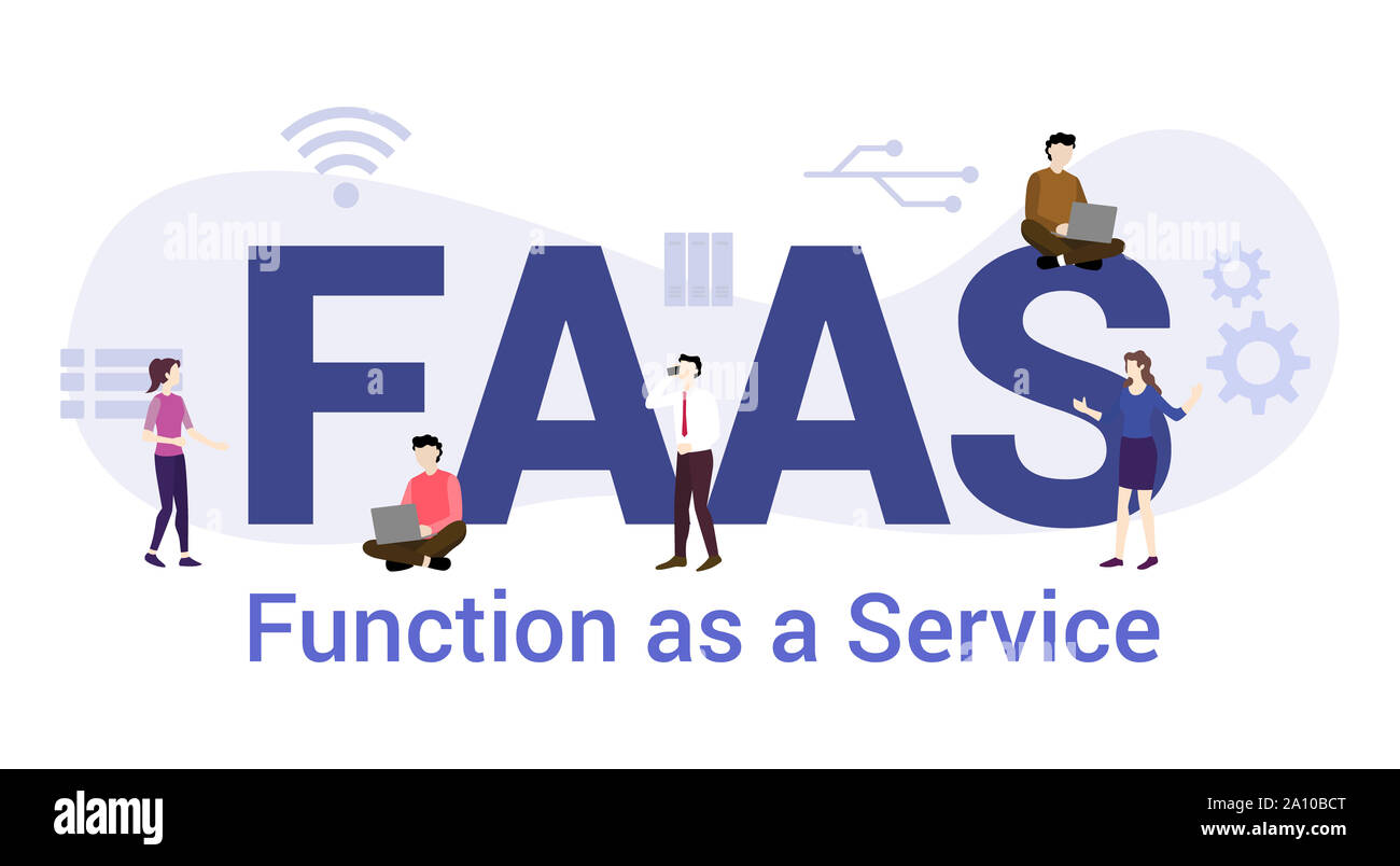 La faas fonctionnent comme un concept de service avec grand mot ou texte et de l'équipe de personnes avec une télévision moderne style - vector illustration Banque D'Images La faas fonctionnent comme un concept de service avec grand mot ou texte et de l'équipe de personnes avec une télévision moderne style - vector illustration Banque D'Images